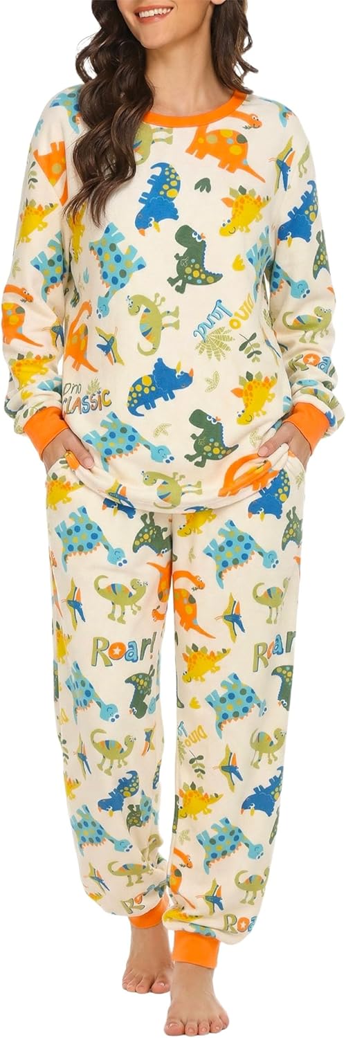 Orange Dinosaur Print Matching Pajama Set