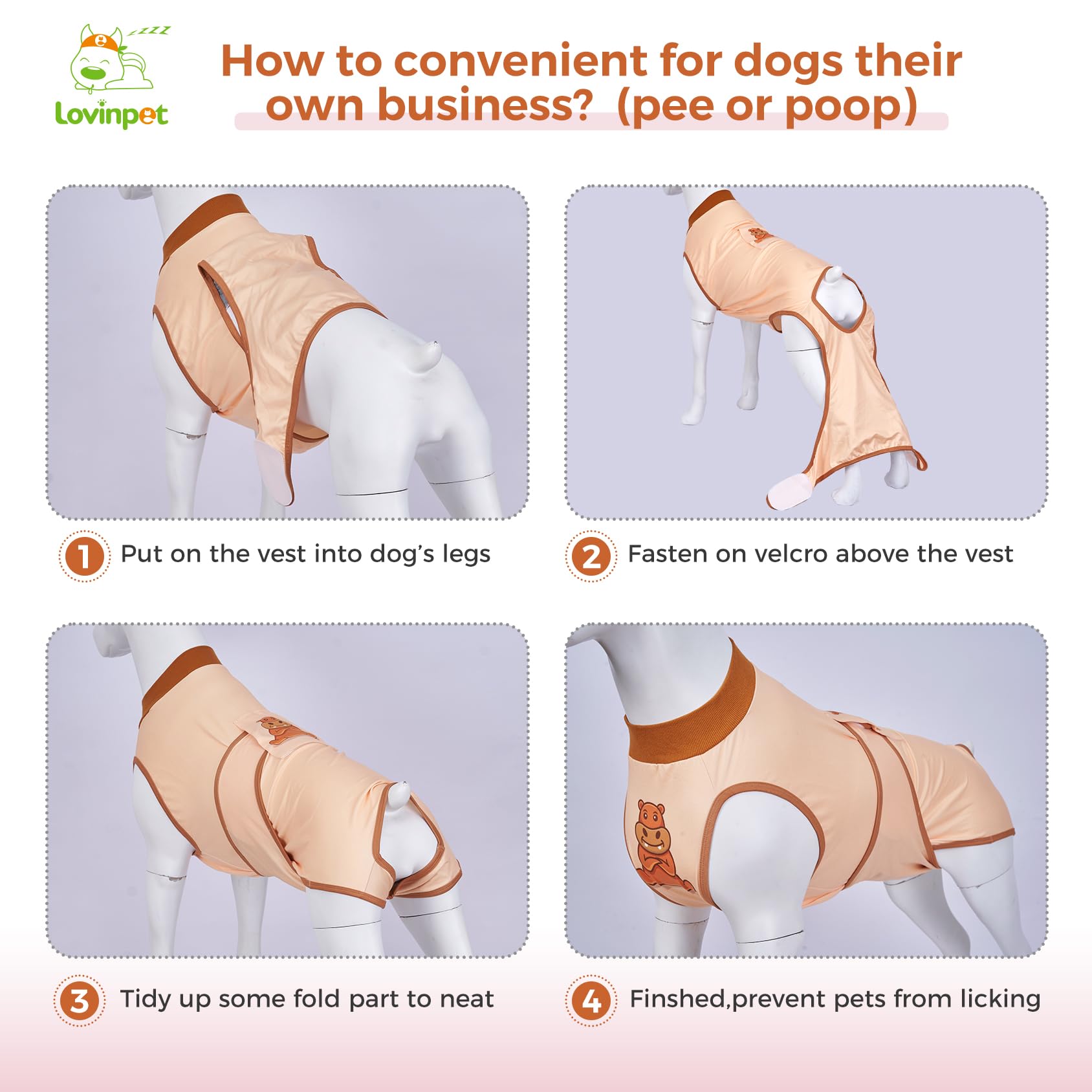 LovinPet Dog's Bodysuit - Wound Protective Surgical Recovery Shirt Recovery Snugly Suit for Abdominal Wounds After Surgery Anti-Licking Dog Onesies,Hippo,Orange,XXL