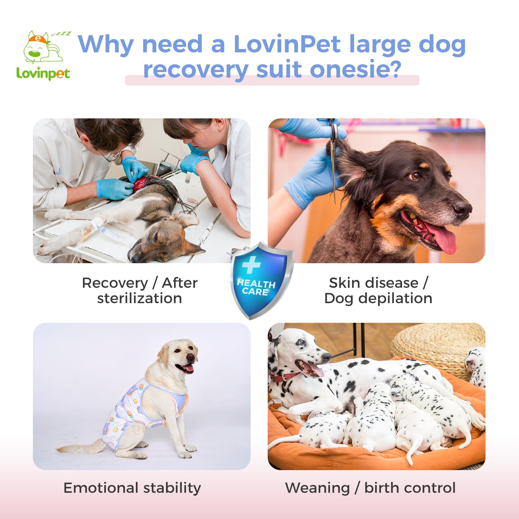 LovinPet Large Dog Post Recovery Suit - Pastel Clouds & Balloons Design