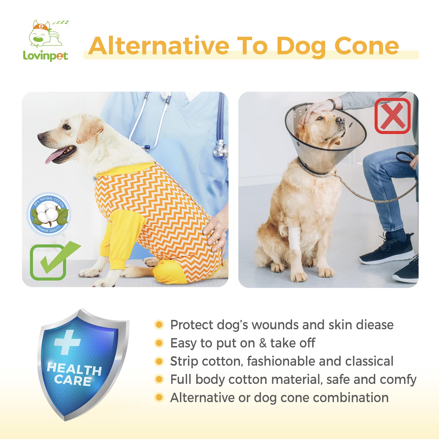 LovinPet Large Dog Post Recovery Suit - Vibrant Zigzag Collection (Red, Green, Yellow, Blue)