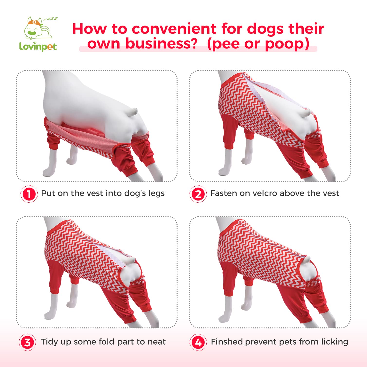 LovinPet Large Dog Post Recovery Suit - Vibrant Zigzag Collection (Red, Green, Yellow, Blue)