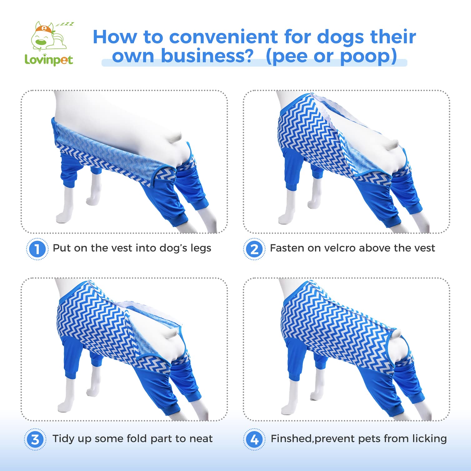 LovinPet Large Dog Post Recovery Suit - Vibrant Zigzag Collection (Red, Green, Yellow, Blue)