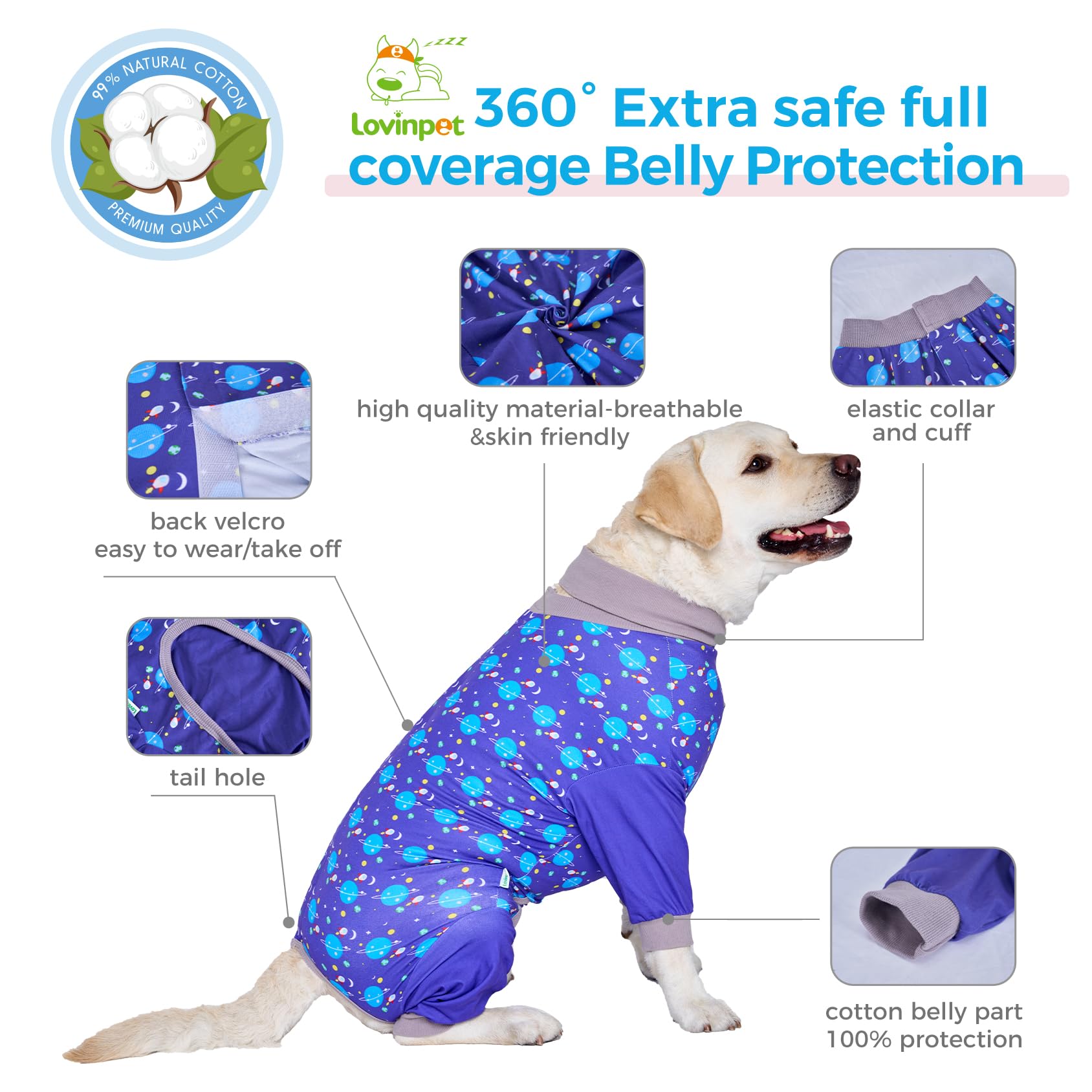 LovinPet Best Seller | Large Dog Recovery Suit - Full Coverage Post-Surgery Onesie
