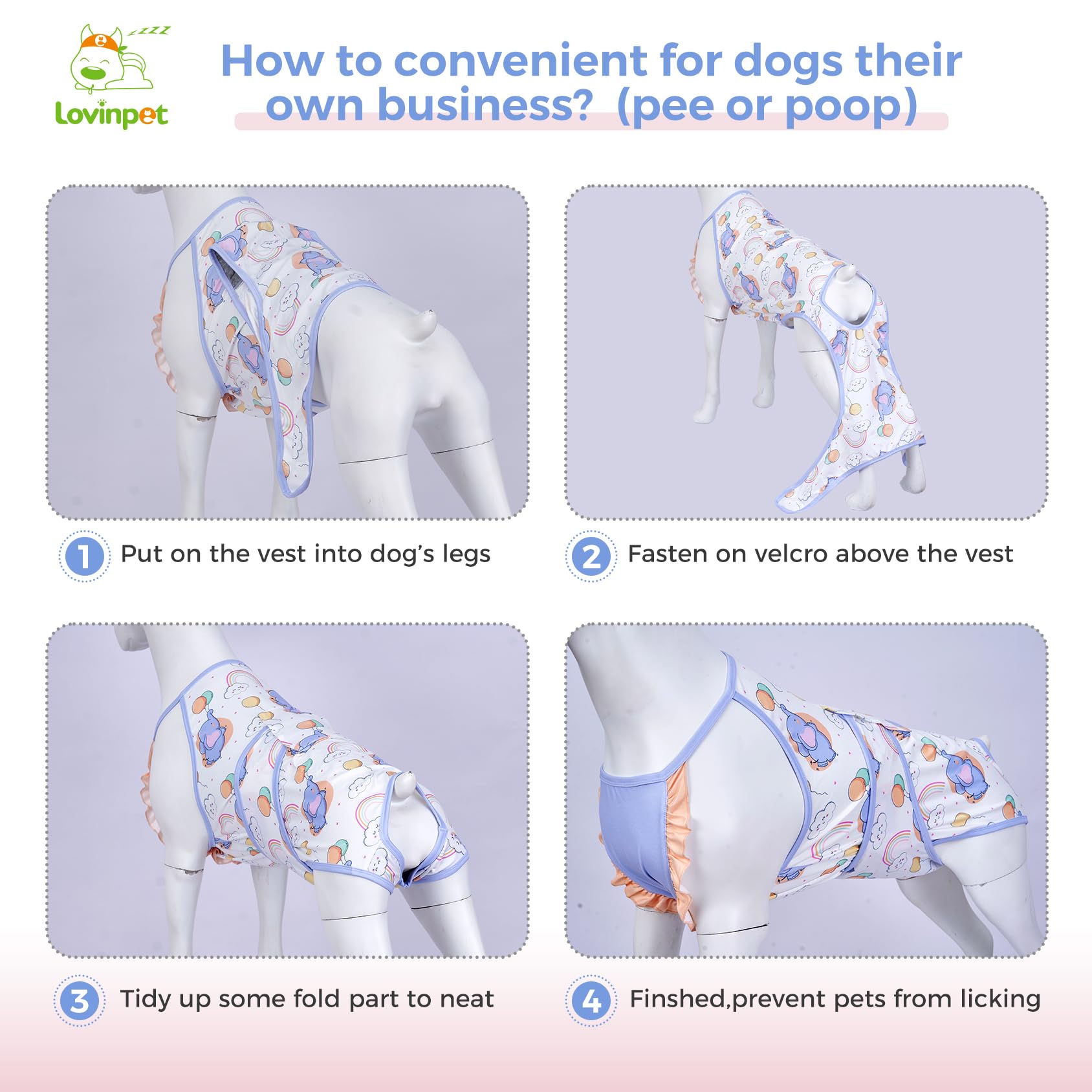 LovinPet Large Dog Post Recovery Suit - Pastel Clouds & Balloons Design