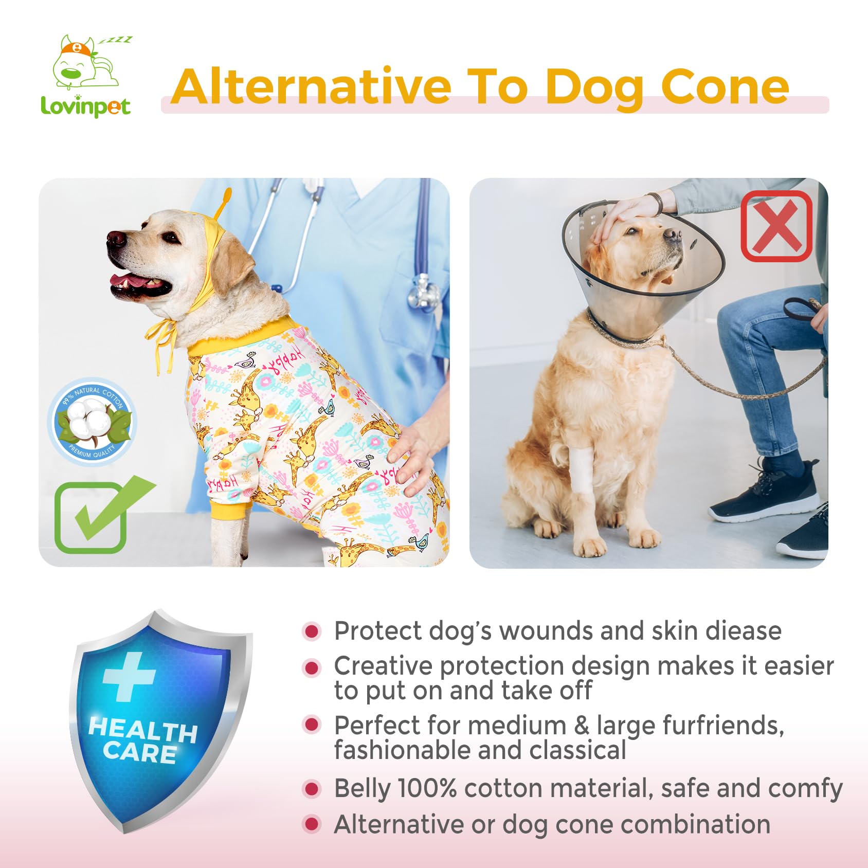 Giraffe Yellow Dog Recovery Suit Full Coverage Post-Surgery Onesie