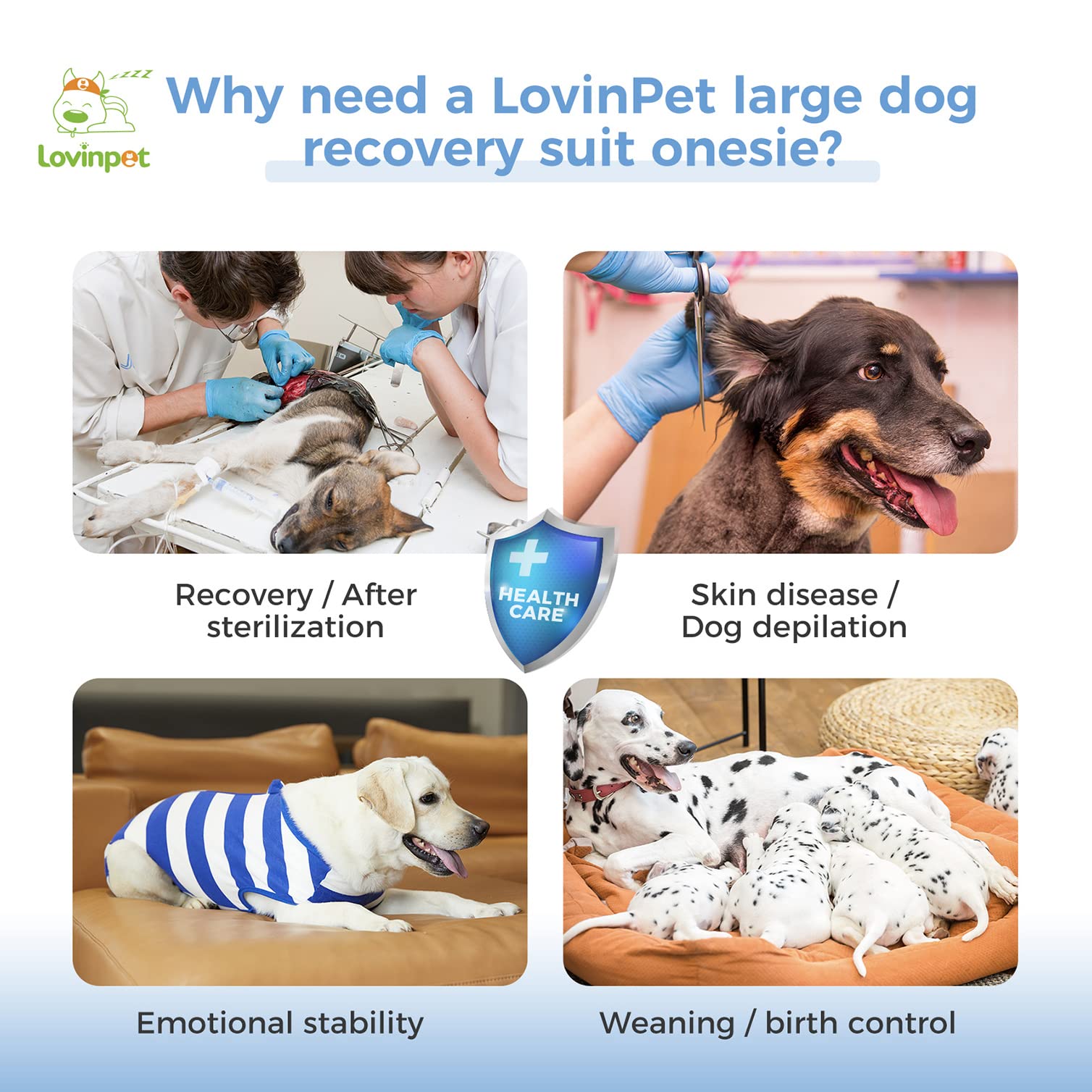 LovinPet Large Dog Post Recovery Suit - Nautical Stripes, Candy Stripes, Sporty Stripes Design