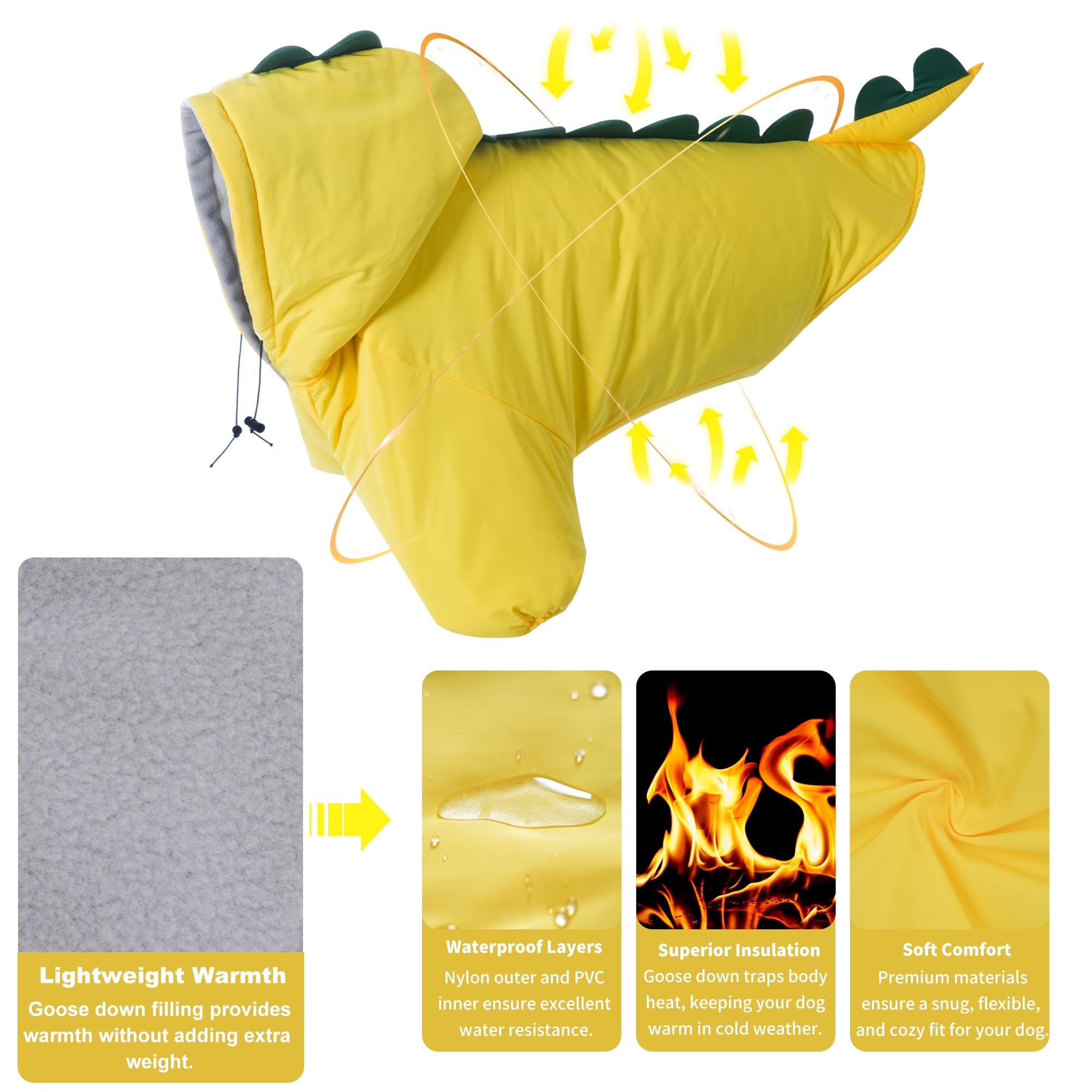 LovinPet Medium &amp; Large Dog Dinosaur Hoodie - Winter Coat for Cold Weather, Green &amp; Orange Jacket for Large Dogs,XXXL