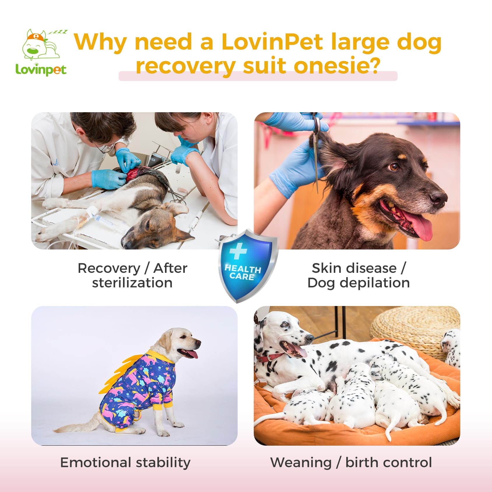 Unicorn Yellow Dog Recovery Suit Full Coverage Post-Surgery Onesie