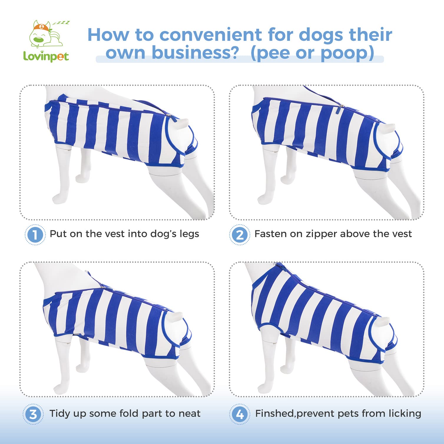 LovinPet Large Dog Post Recovery Suit - Nautical Stripes, Candy Stripes, Sporty Stripes Design