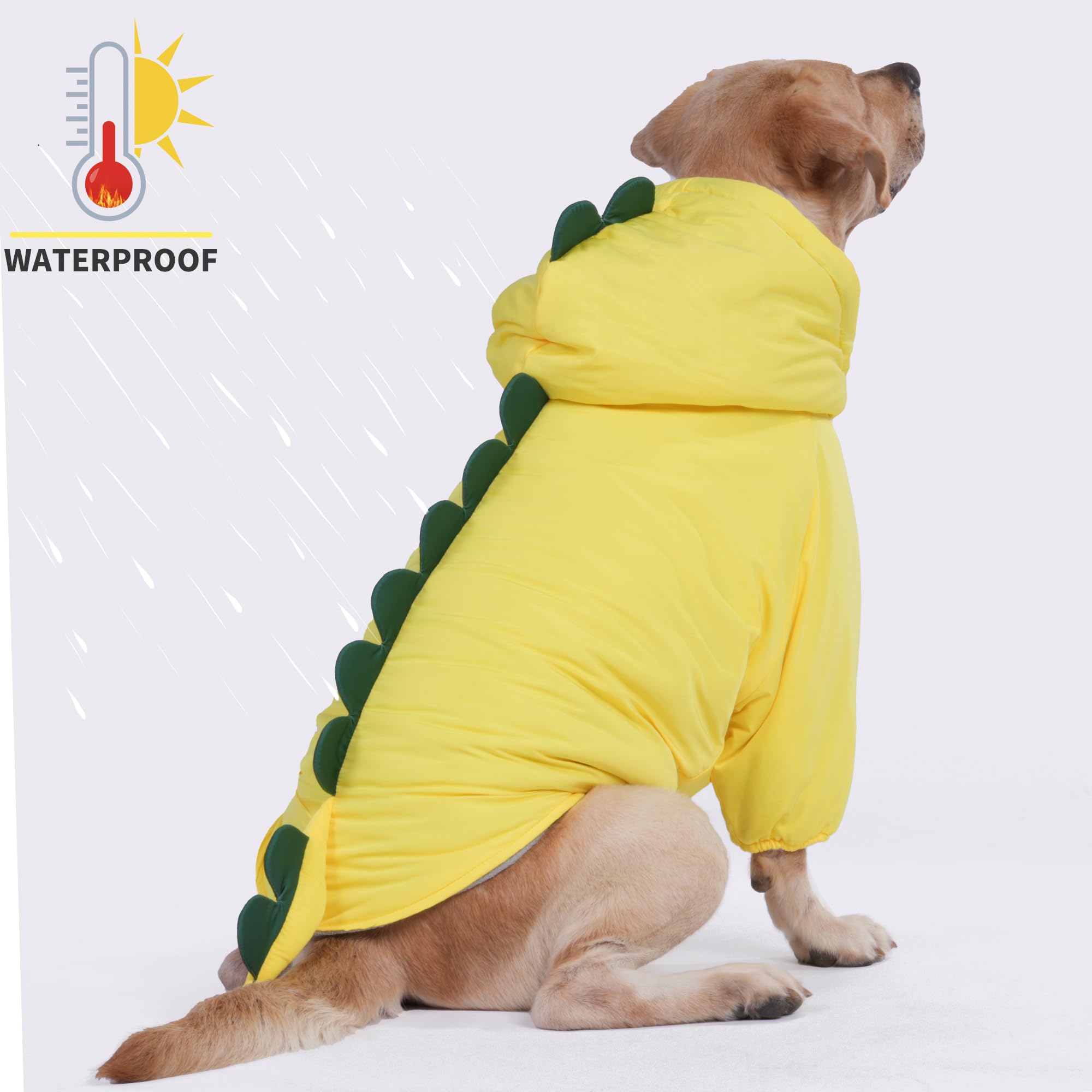 LovinPet Medium &amp; Large Dog Dinosaur Hoodie - Winter Coat for Cold Weather, Green &amp; Orange Jacket for Large Dogs,XXXL