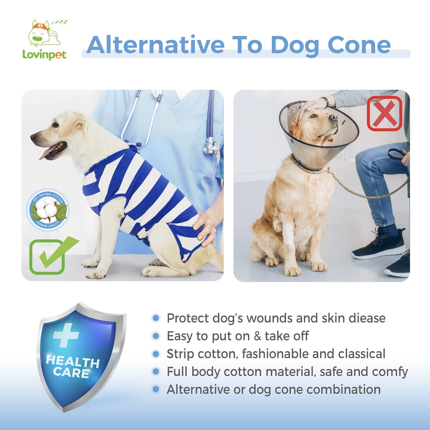 LovinPet Large Dog Post Recovery Suit - Nautical Stripes, Candy Stripes, Sporty Stripes Design