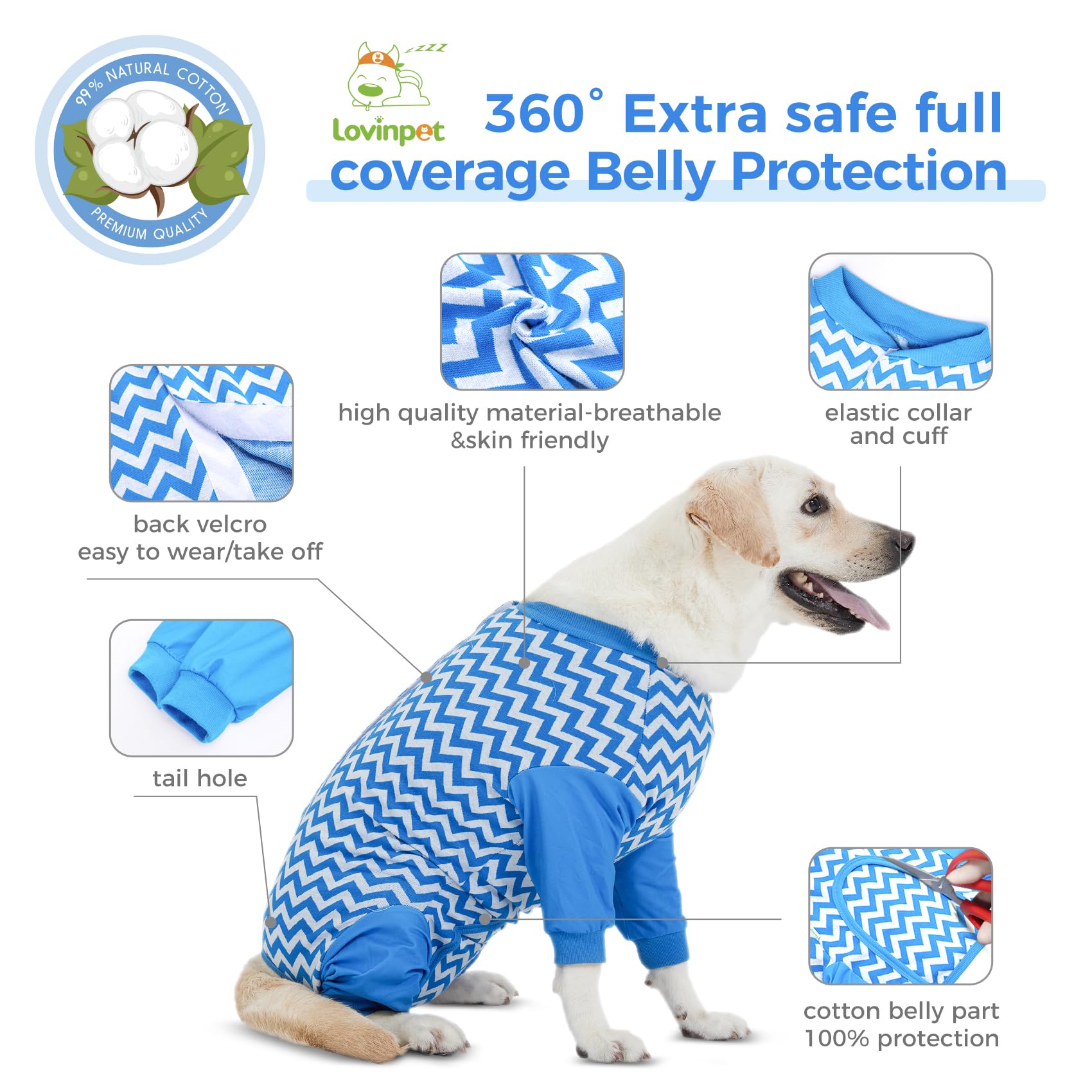 LovinPet Large Dog Post Recovery Suit - Vibrant Zigzag Collection (Red, Green, Yellow, Blue)