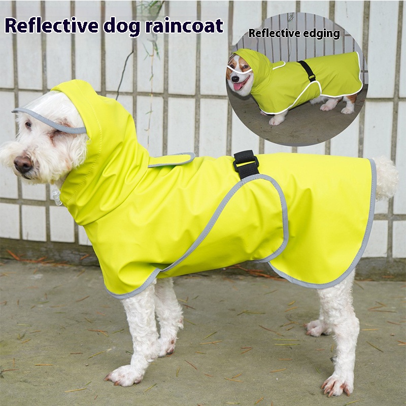 Reflective Waterproof Dog Raincoat | All-Inclusive Bellyband Pet Poncho | Medium to Large Dogs