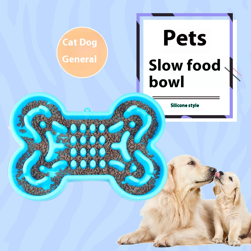 Bone type silicone dog bowl pet slow feeding bowl dogs and cats puzzle slow food basin jungle dog blocking food Anti-Chye Pet Bowl