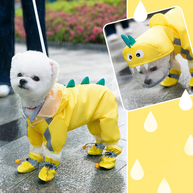 Waterproof Four-Legged Dinosaur Dog Raincoat