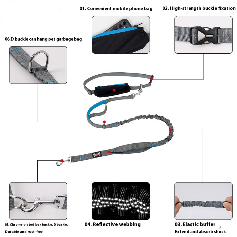 Dolemi running pet hand holding rope explosion-proof high elasticity dog out dog leash comfortable dog chain