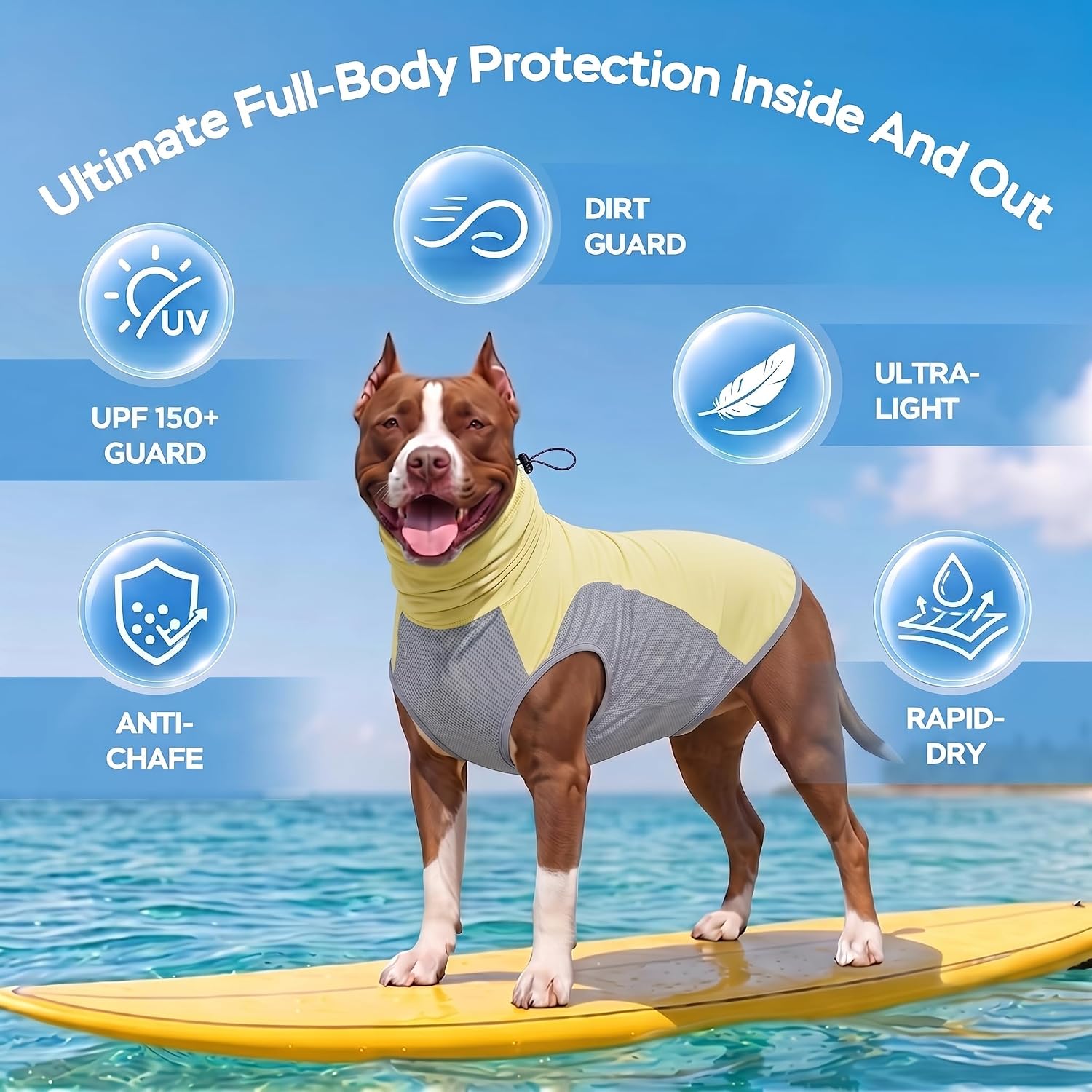 LovinPet Dog Sun Shirt, Sleeveless High Neck Cooling Sun Coverage-Yellow