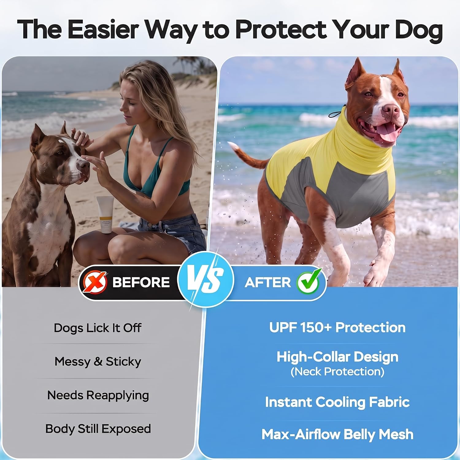 LovinPet Dog Sun Shirt, Sleeveless High Neck Cooling Sun Coverage-Yellow
