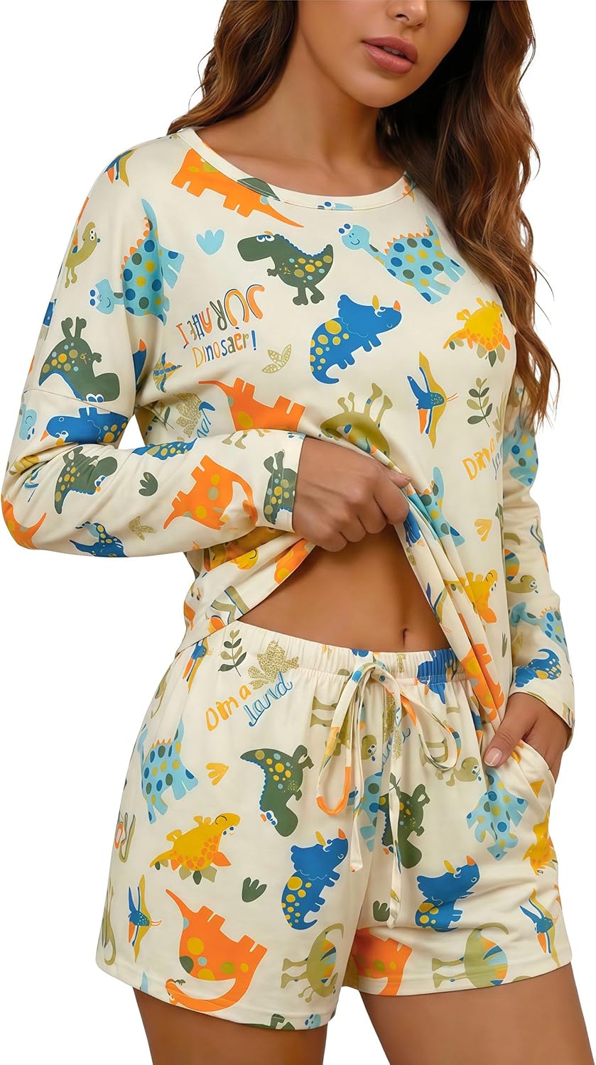 Dinosaur Print Long Sleeve Pajama Set