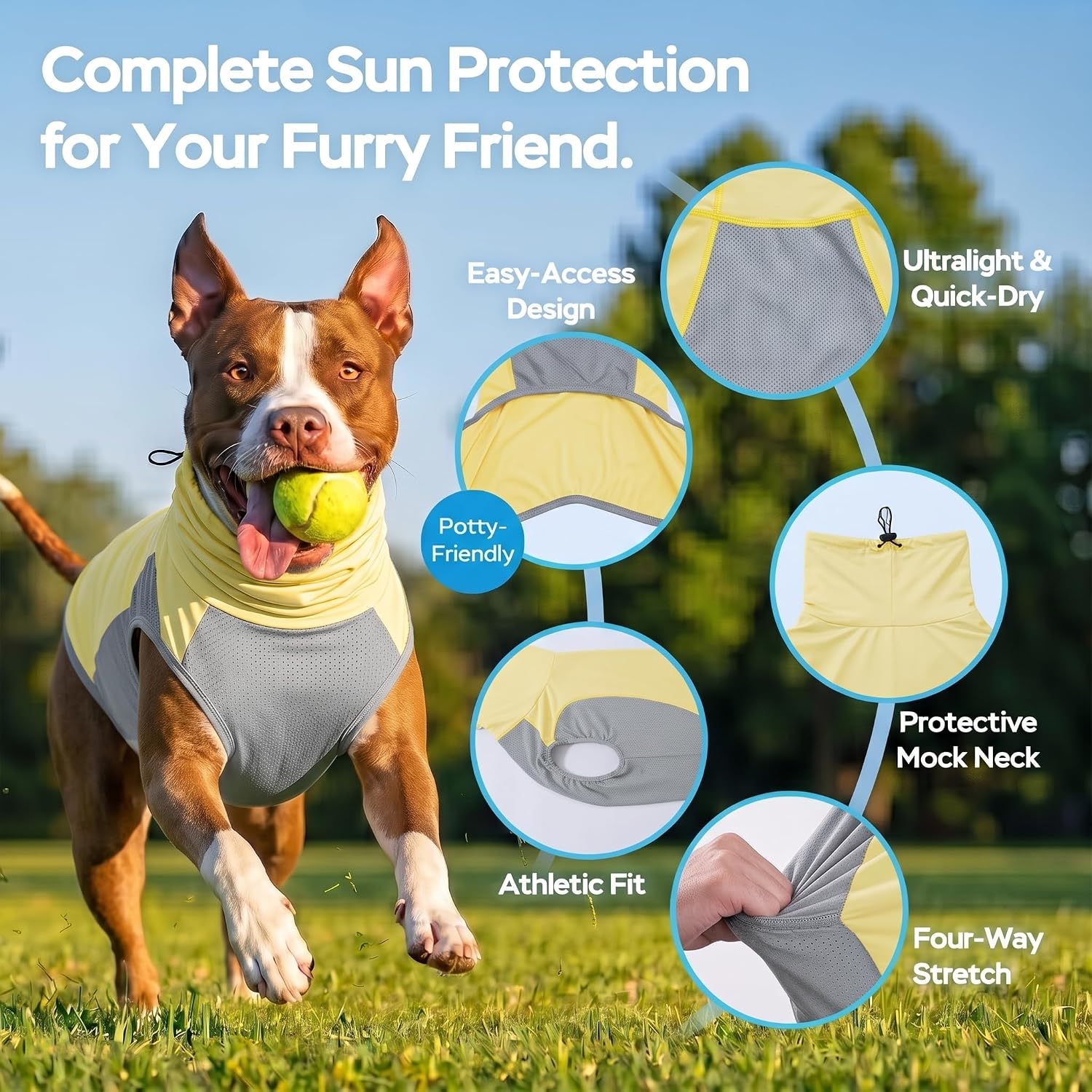 LovinPet Dog Sun Shirt, Sleeveless High Neck Cooling Sun Coverage-Yellow