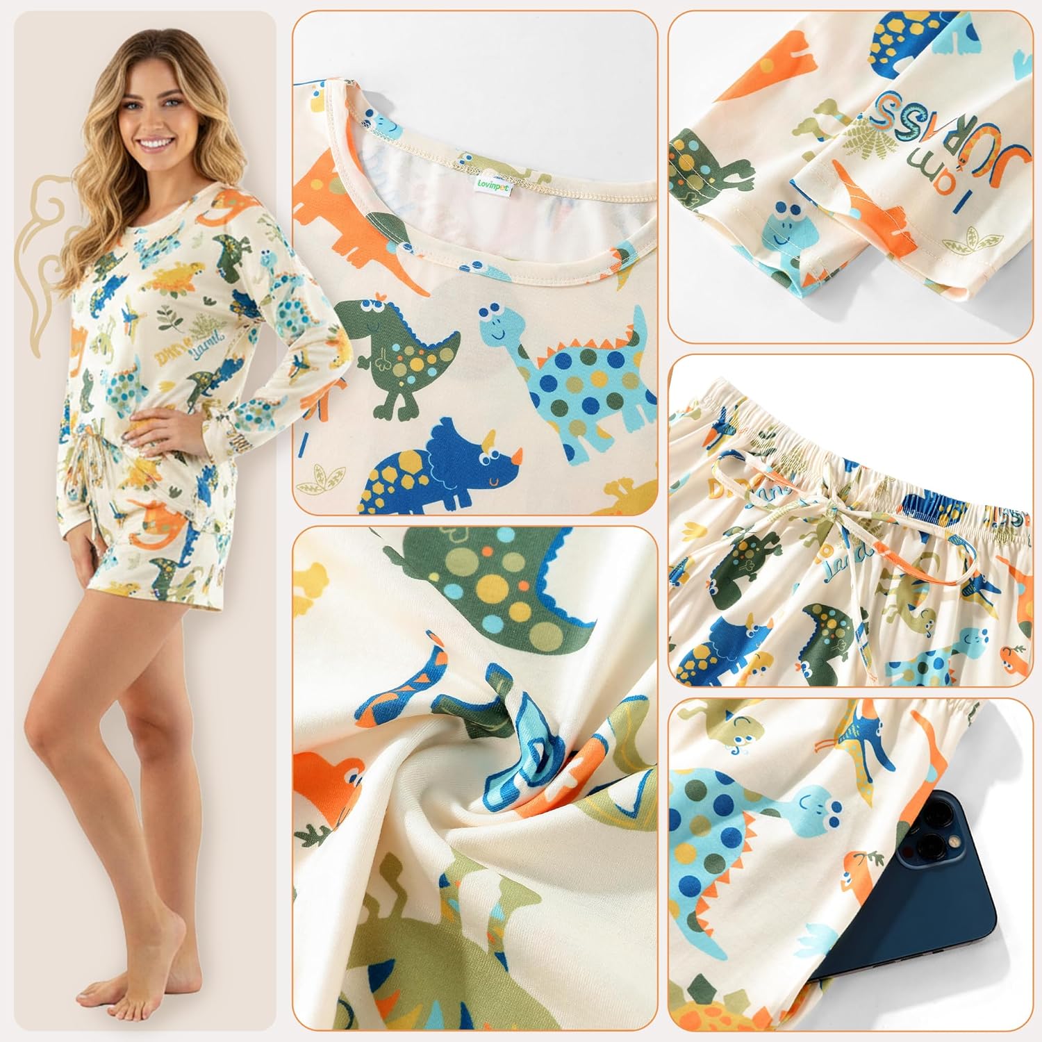 Dinosaur Print Long Sleeve Pajama Set