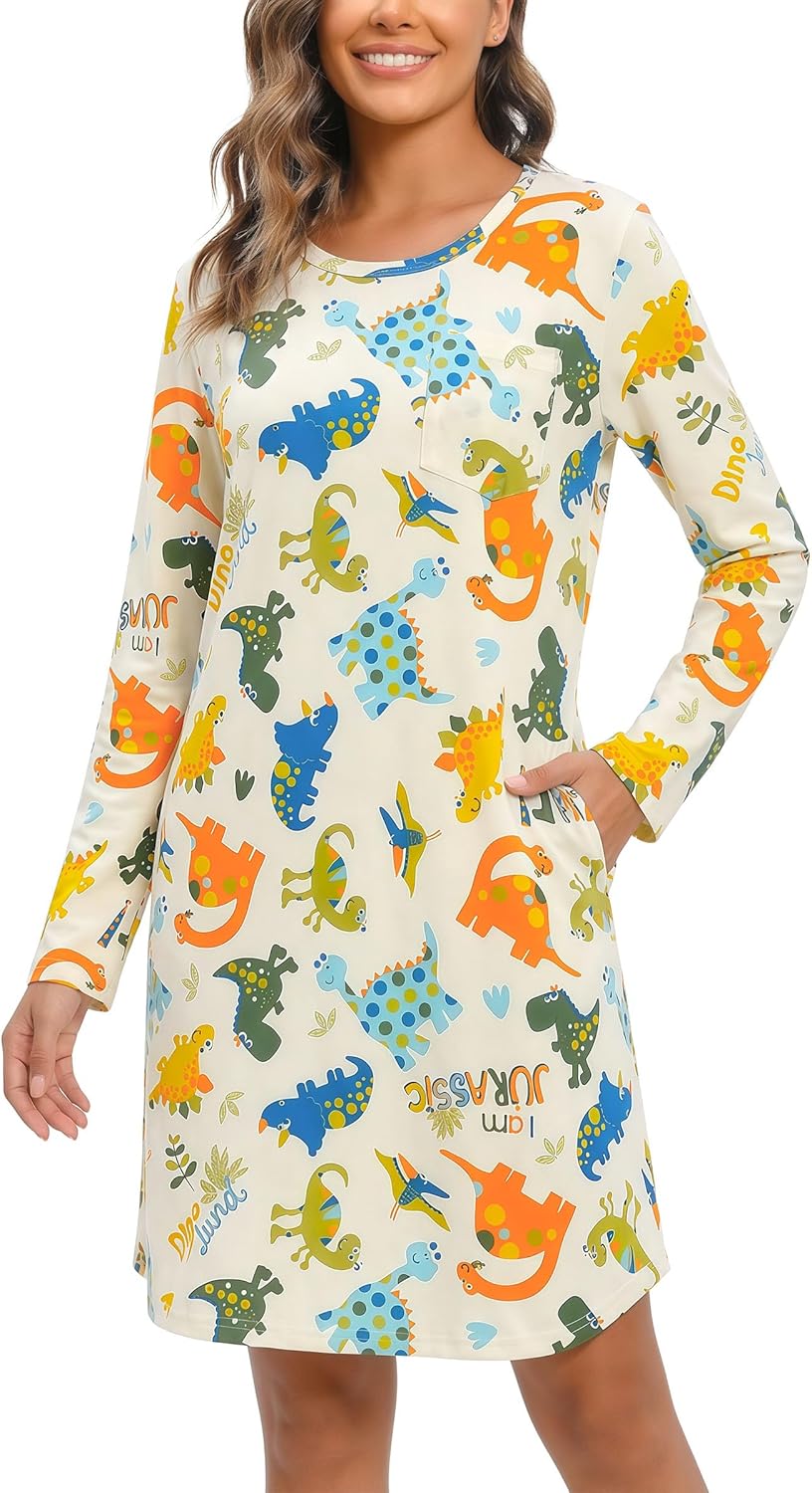 Dinosaur Print Long Sleeve Sleepshirt