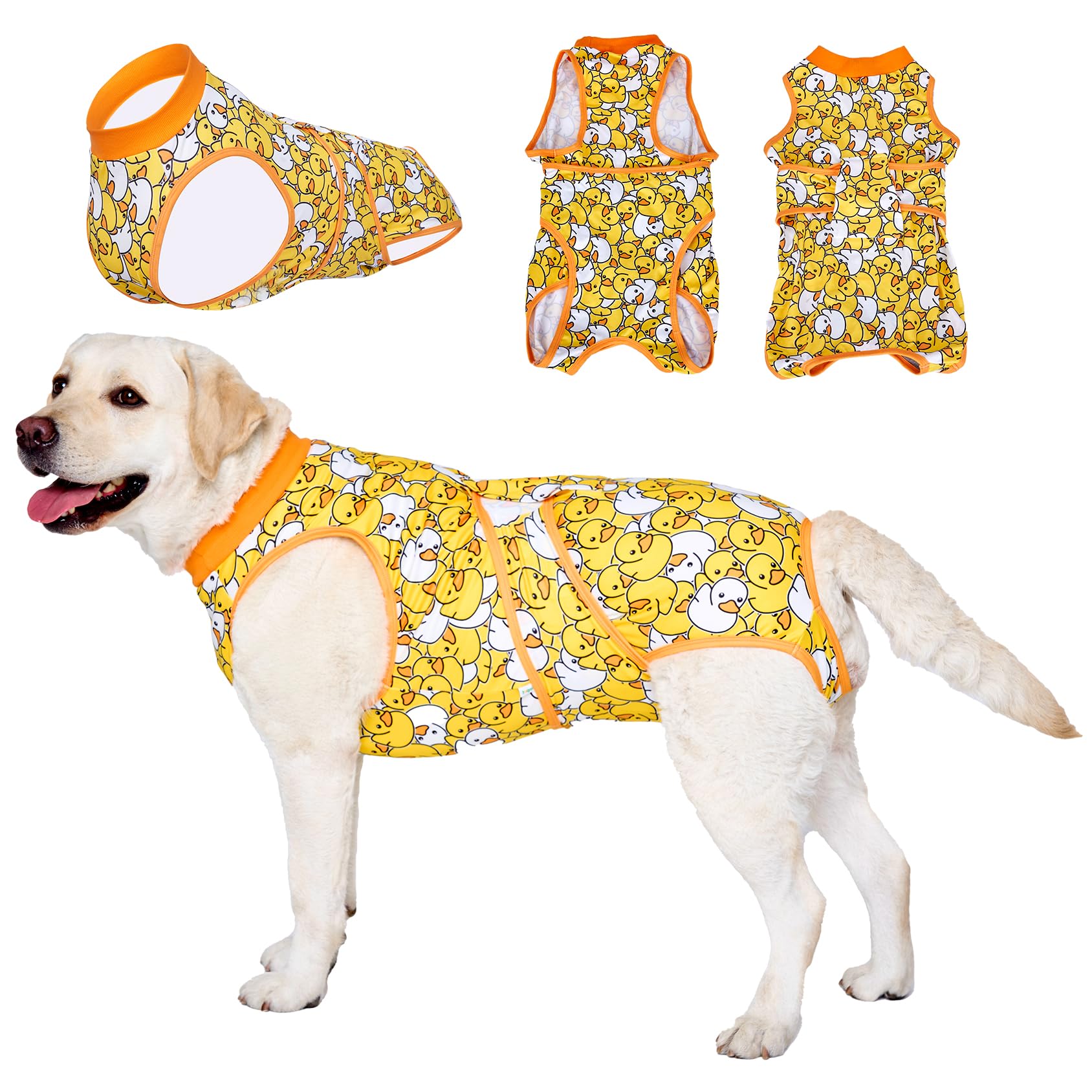 LovinPet Large Dog Post Recovery Suit - Playful Yellow Duck Cartoon Design