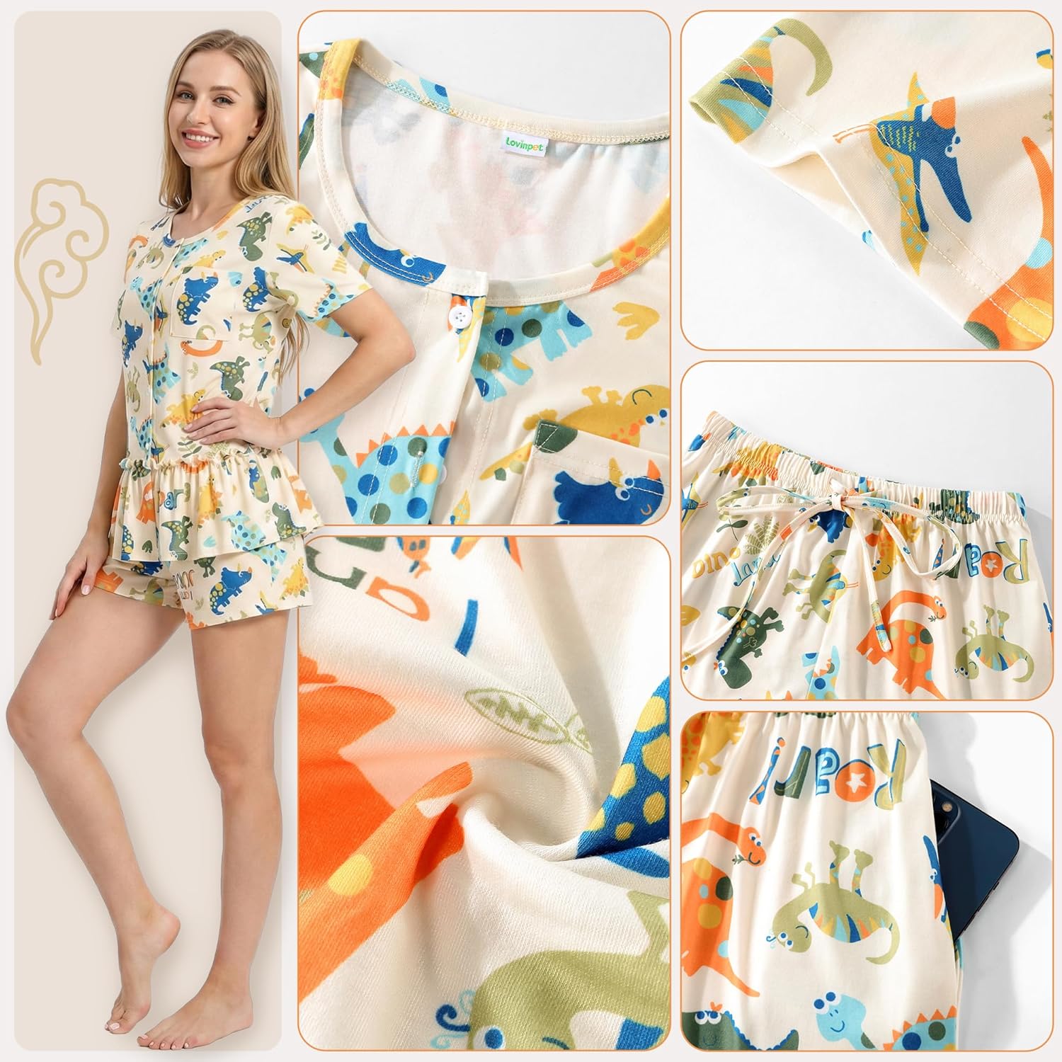 Dinosaur Print Short Sleeve Pajama Set