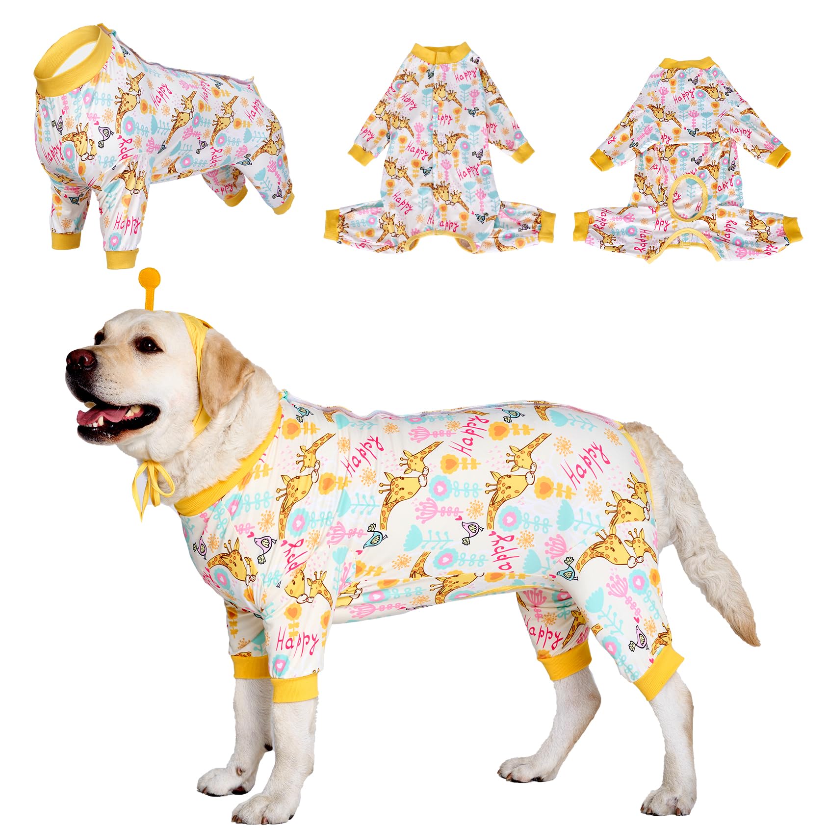 Giraffe Yellow Dog Recovery Suit Full Coverage Post-Surgery Onesie