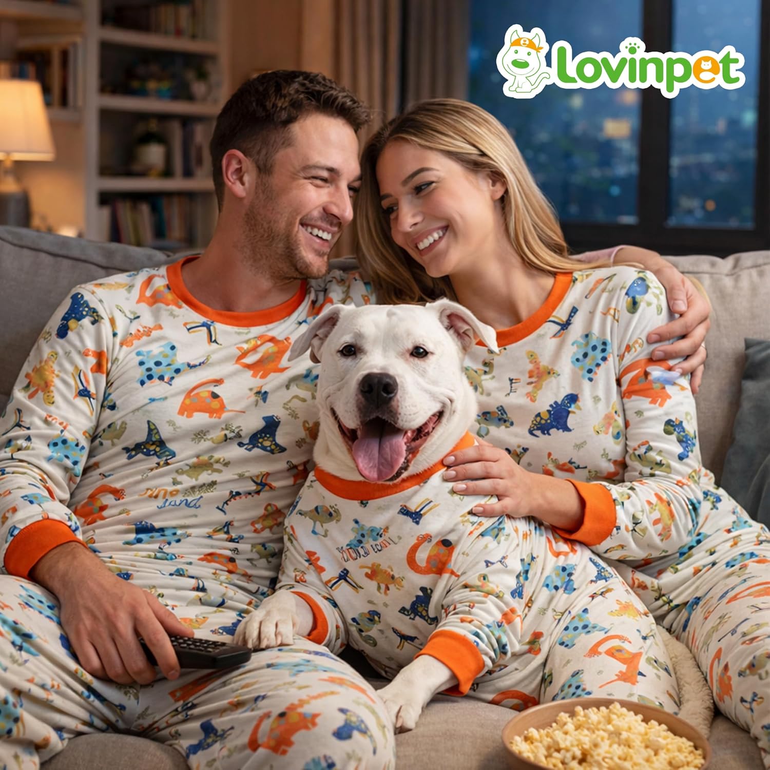 Orange Dinosaur Print Matching Pajama Set