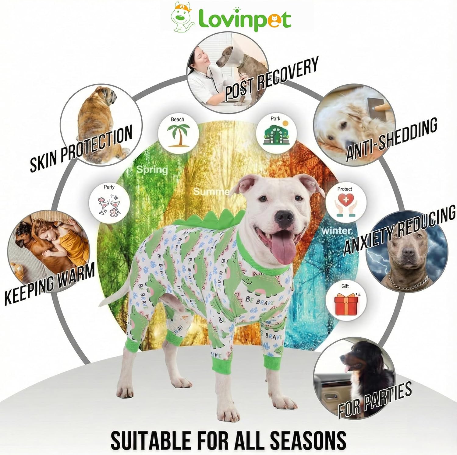 LovinPet Large Dog Pajamas, Four-Leg Stretch Onesie Bodysuit