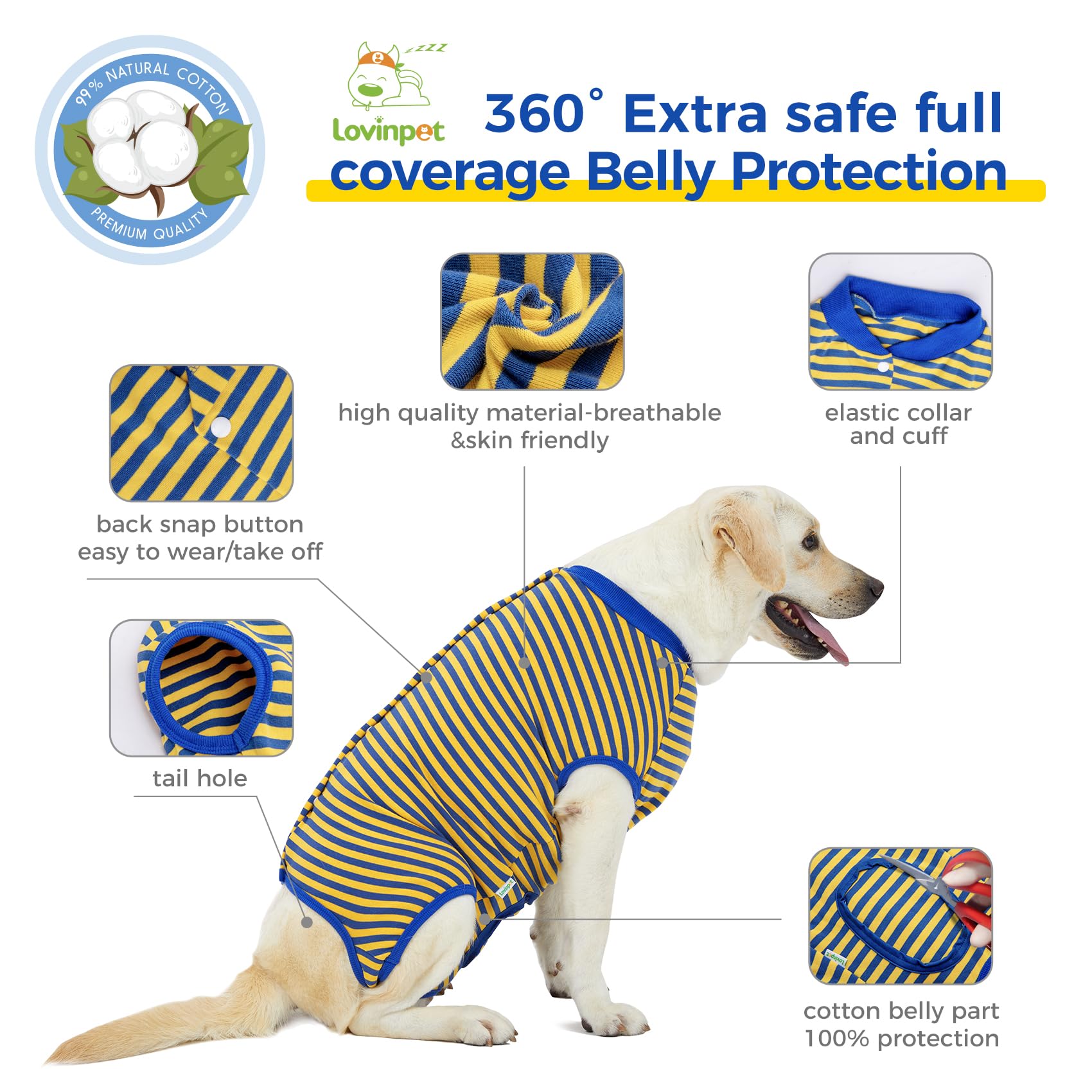 LovinPet Large Dog Post Recovery Suit - Nautical Stripes, Candy Stripes, Sporty Stripes Design