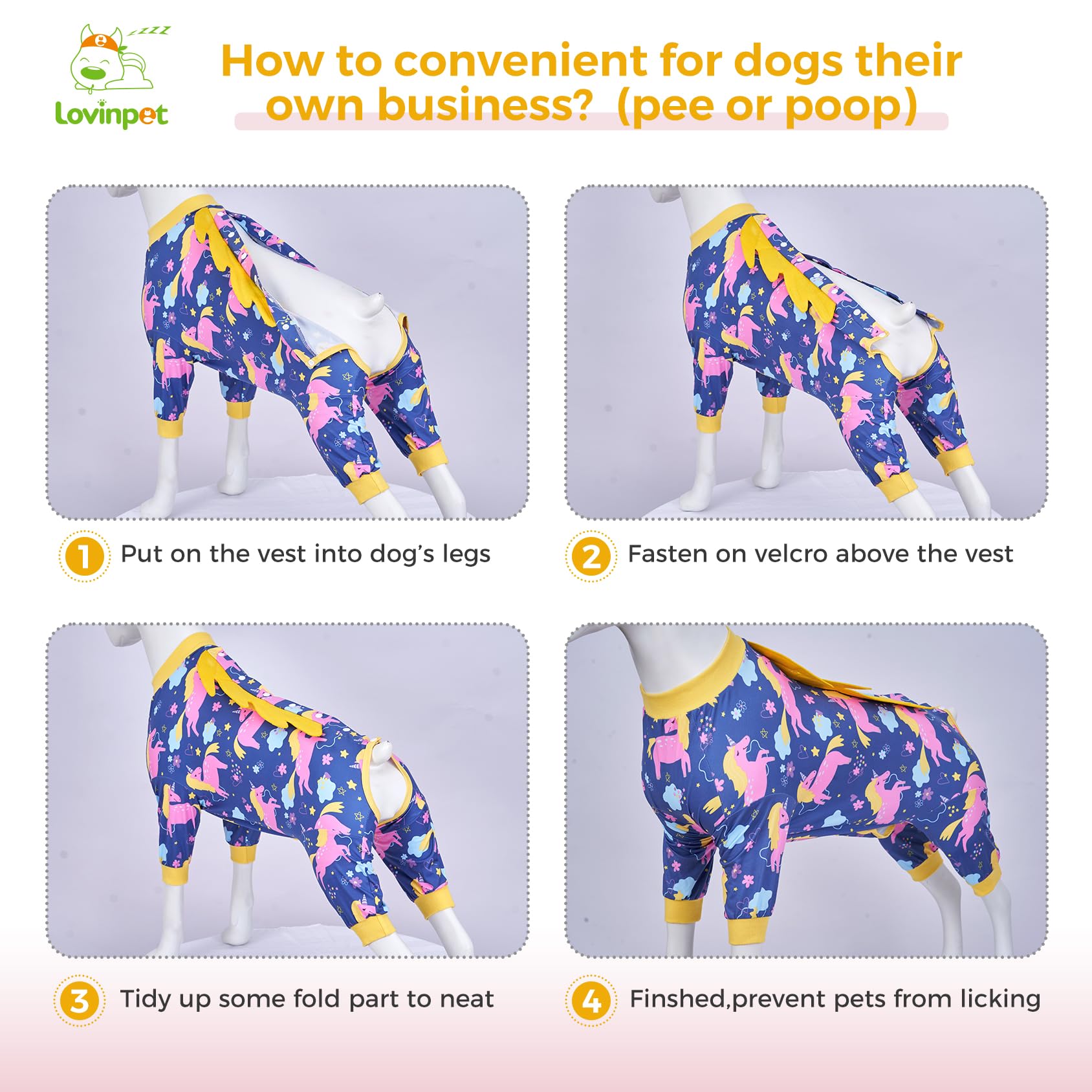 Unicorn Yellow Dog Recovery Suit Full Coverage Post-Surgery Onesie