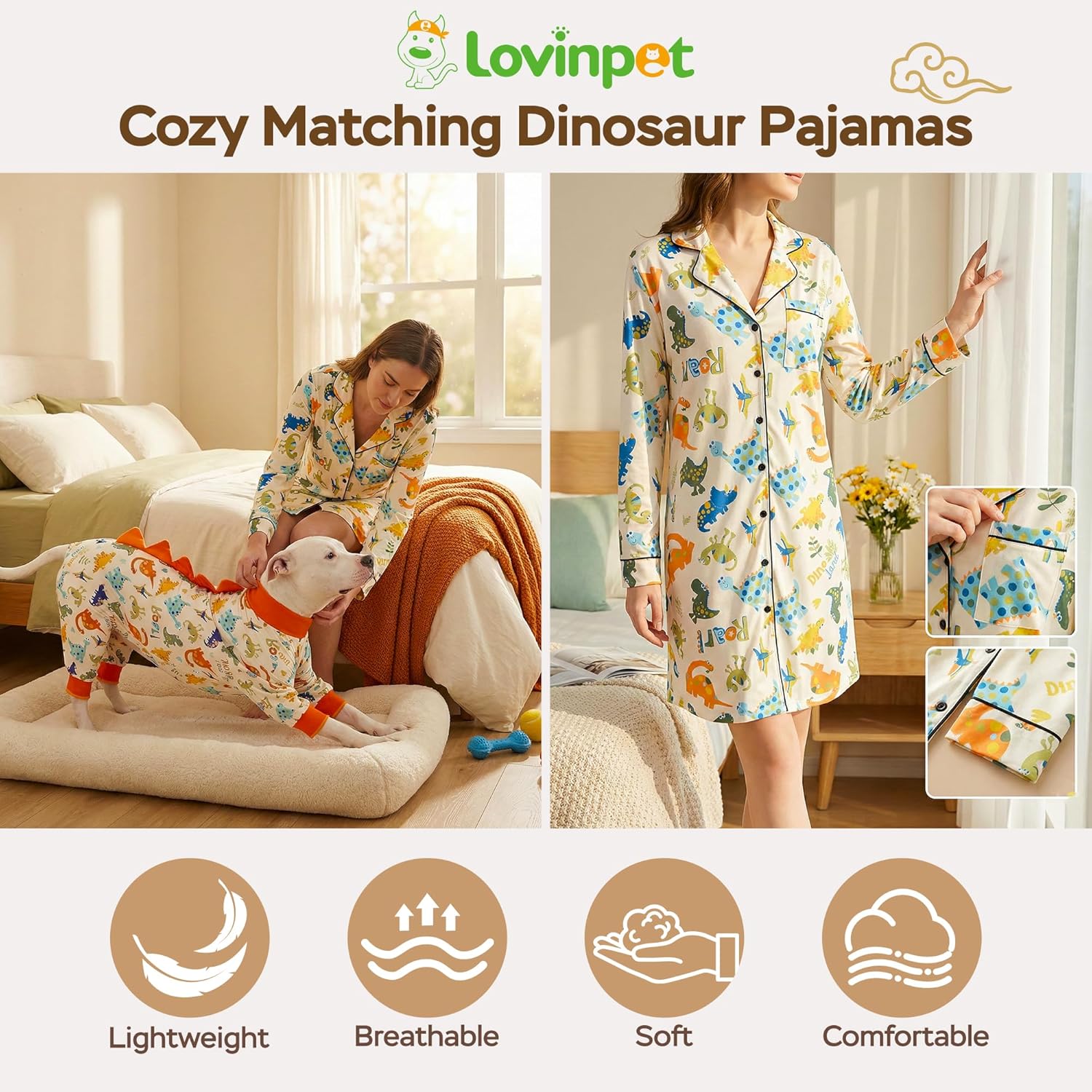 Dinosaur Print Button Front Sleepshirt