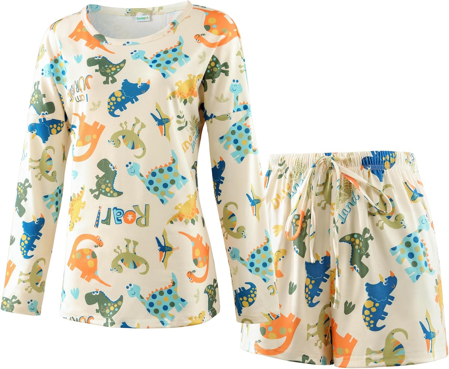 Dinosaur Print Long Sleeve Pajama Set