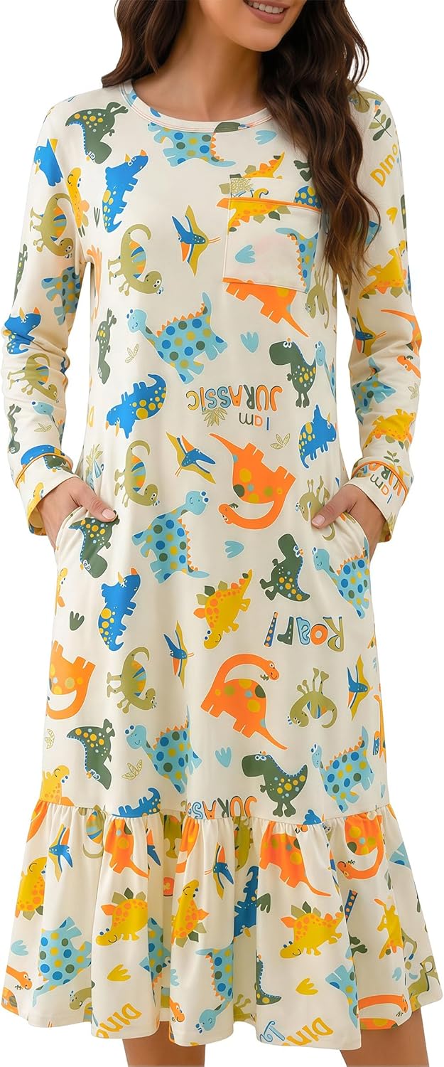 Dinosaur Print Ruffle Hem Nightgown