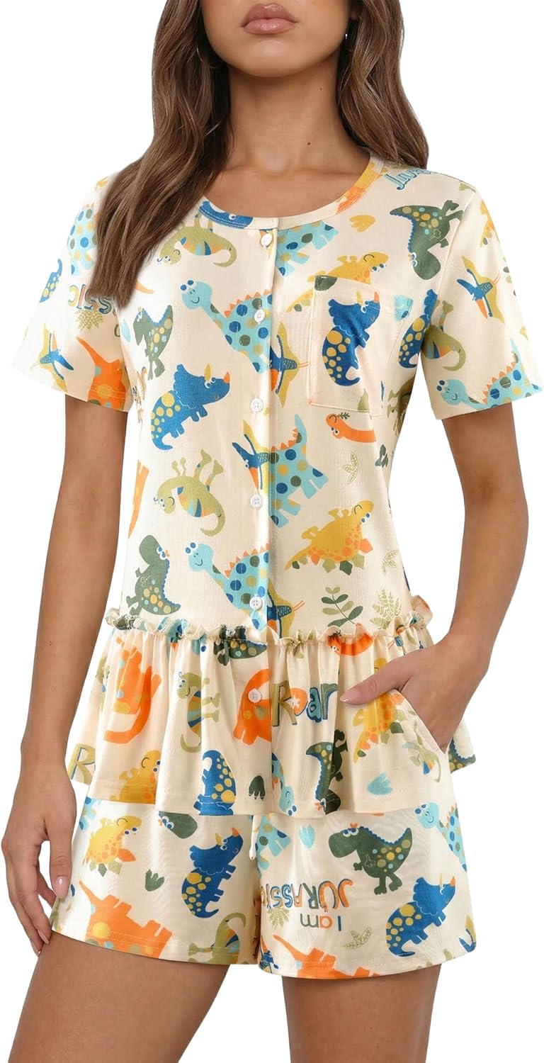 Dinosaur Print Short Sleeve Pajama Set