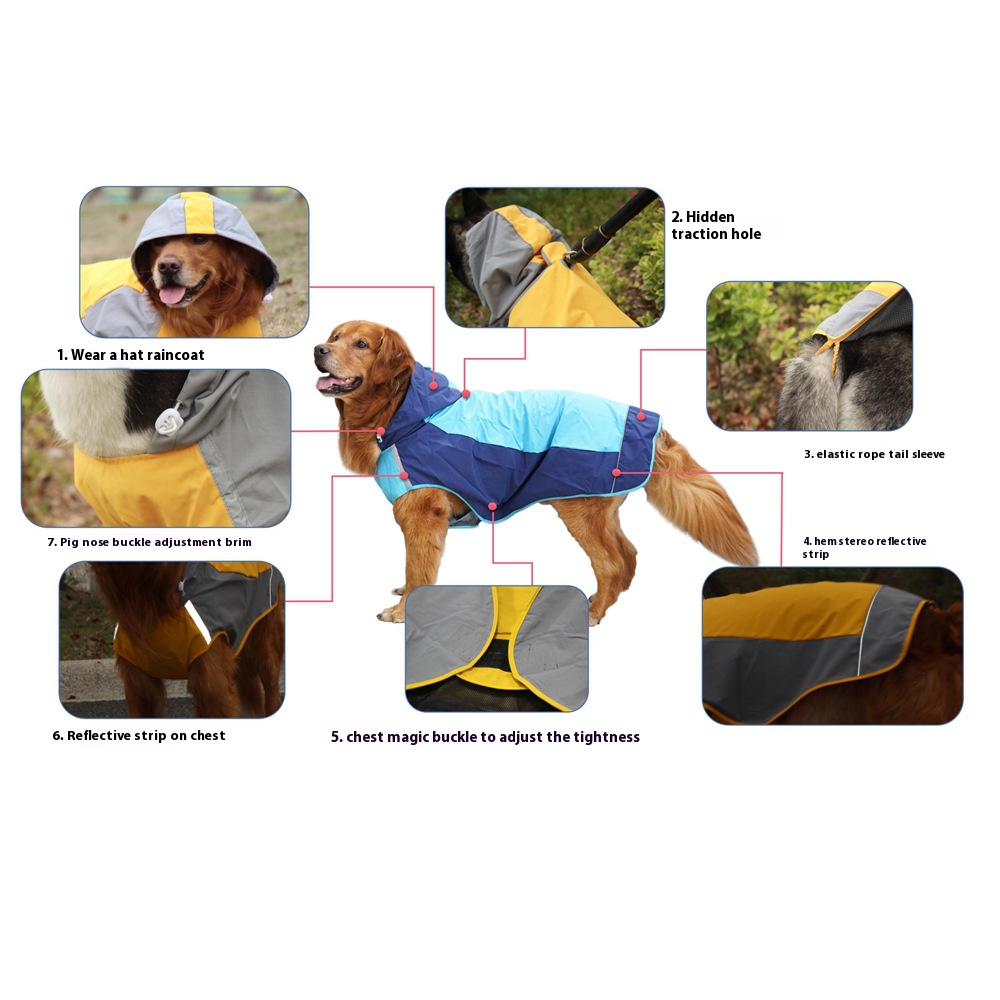Puppy dog raincoat poncho bellyband medium large dog golden retriever Labrador pet reflective waterproof clothes shell jacket