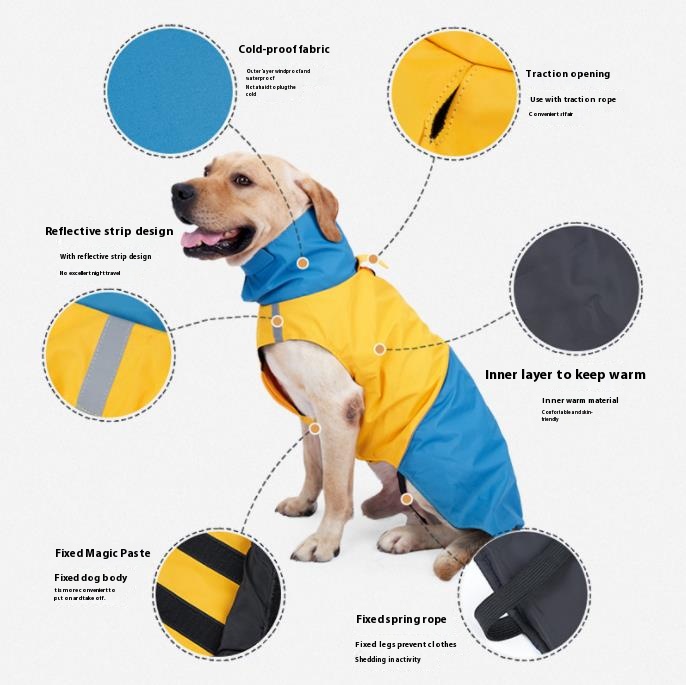 Lovinpet Waterproof Windproof Dog Raincoat - Thermal Vest for Medium to Large Dogs