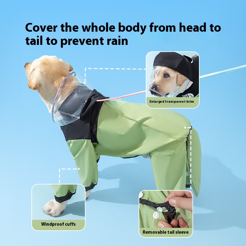 All-Inclusive Waterproof Dog Raincoat with Hood | Full-Body Rain Jacket for Large Breeds | Labrador, Golden Retriever