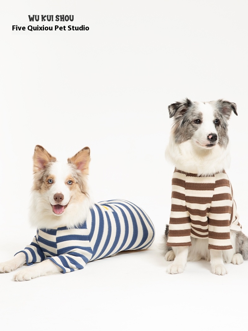 Pet dog clothes medium large dog Labrador border collie golden retriever stripes color contrast bottoming shirt spring and autumn
