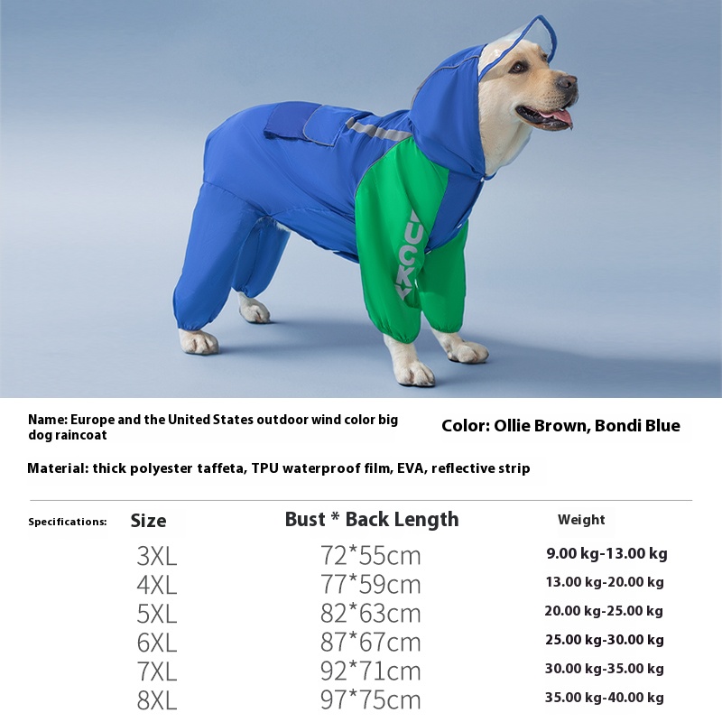 Medium & Big Dog Raincoat - Four-leg all-inclusive raincoat