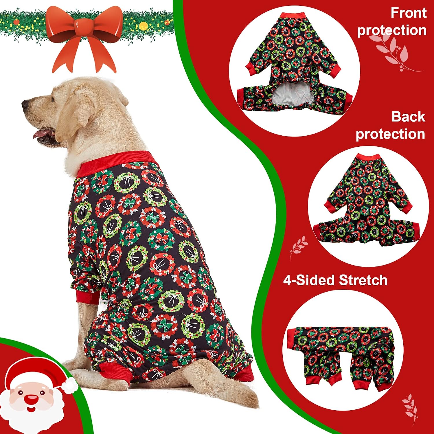 Festive Christmas Bow Pattern Large Dog Pajamas Suit