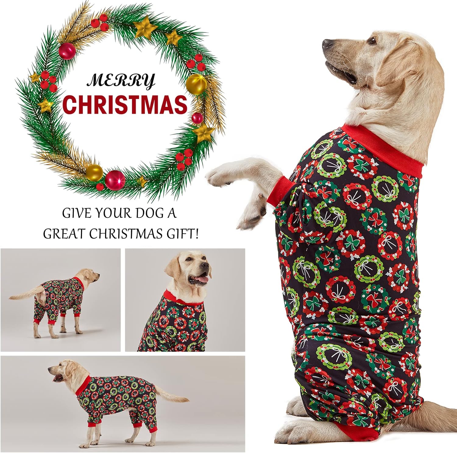 Festive Christmas Bow Pattern Large Dog Pajamas Suit