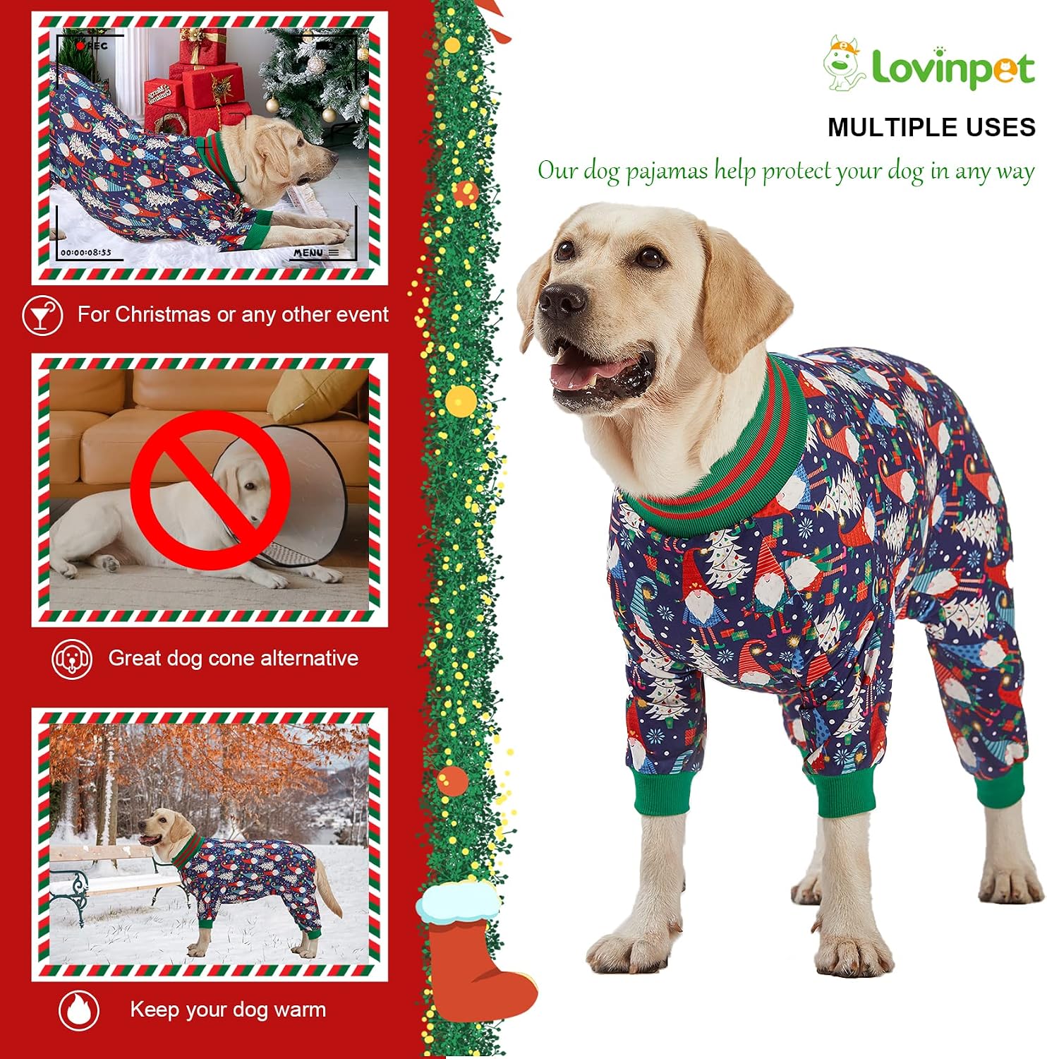 Festive Christmas Bow Pattern Large Dog Pajamas Suit