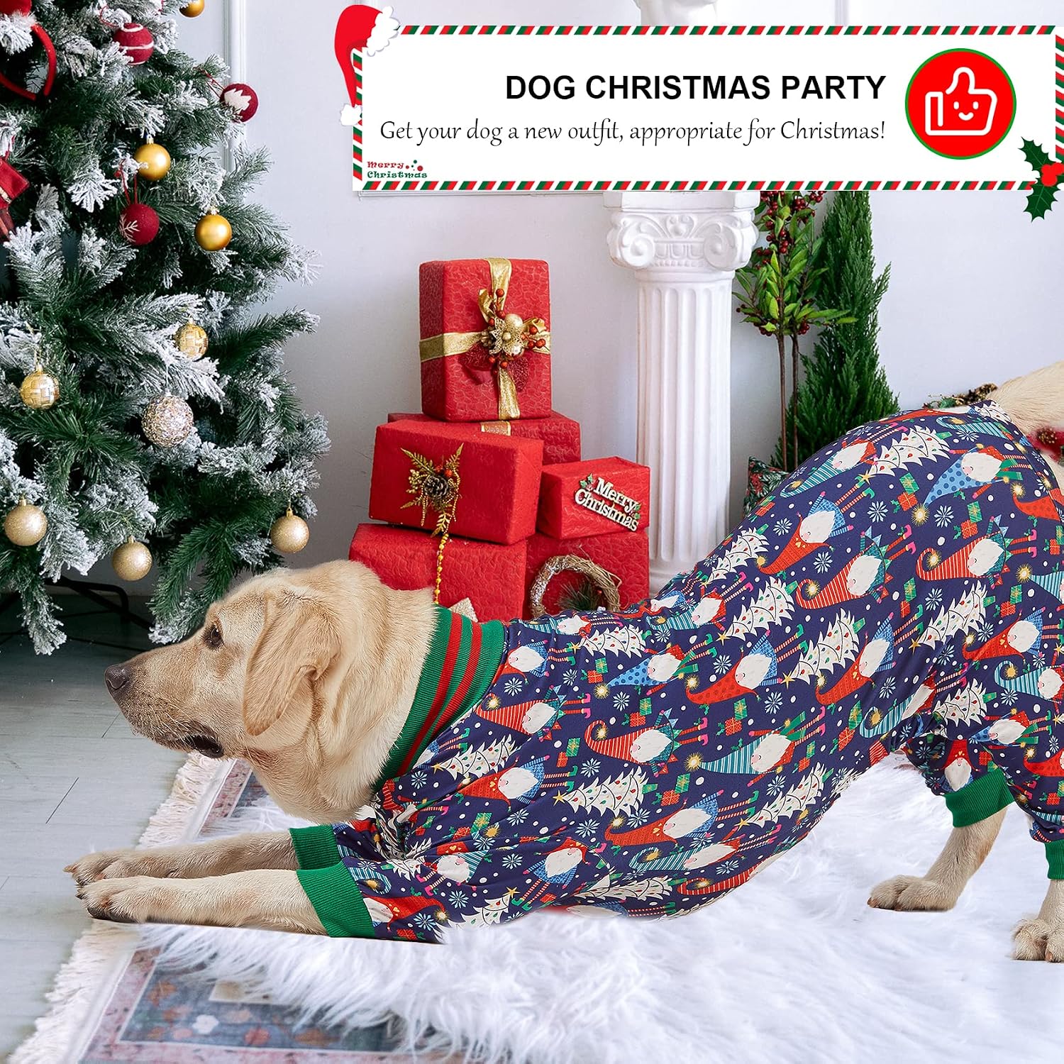 Festive Christmas Bow Pattern Large Dog Pajamas Suit
