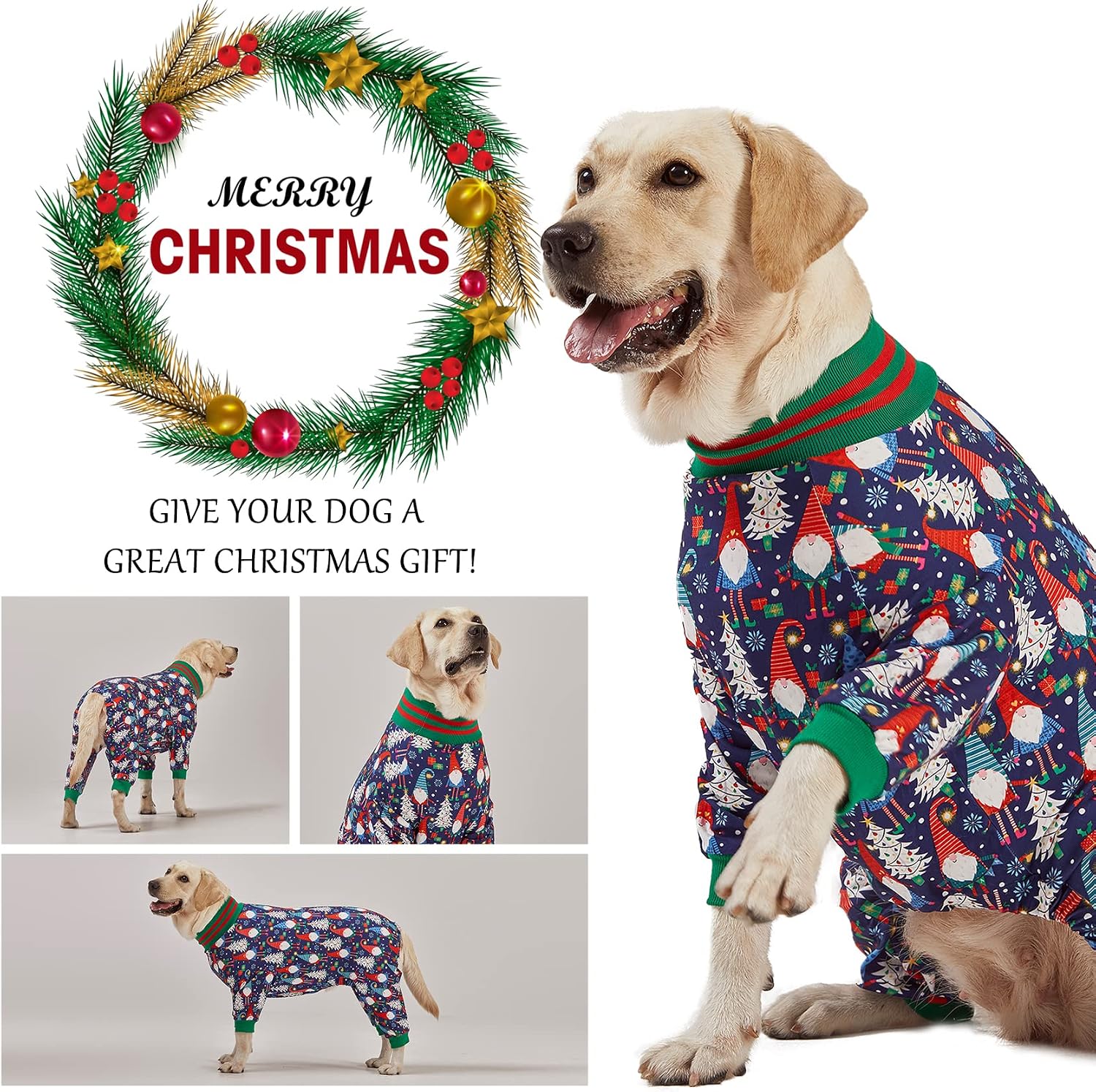Festive Christmas Bow Pattern Large Dog Pajamas Suit