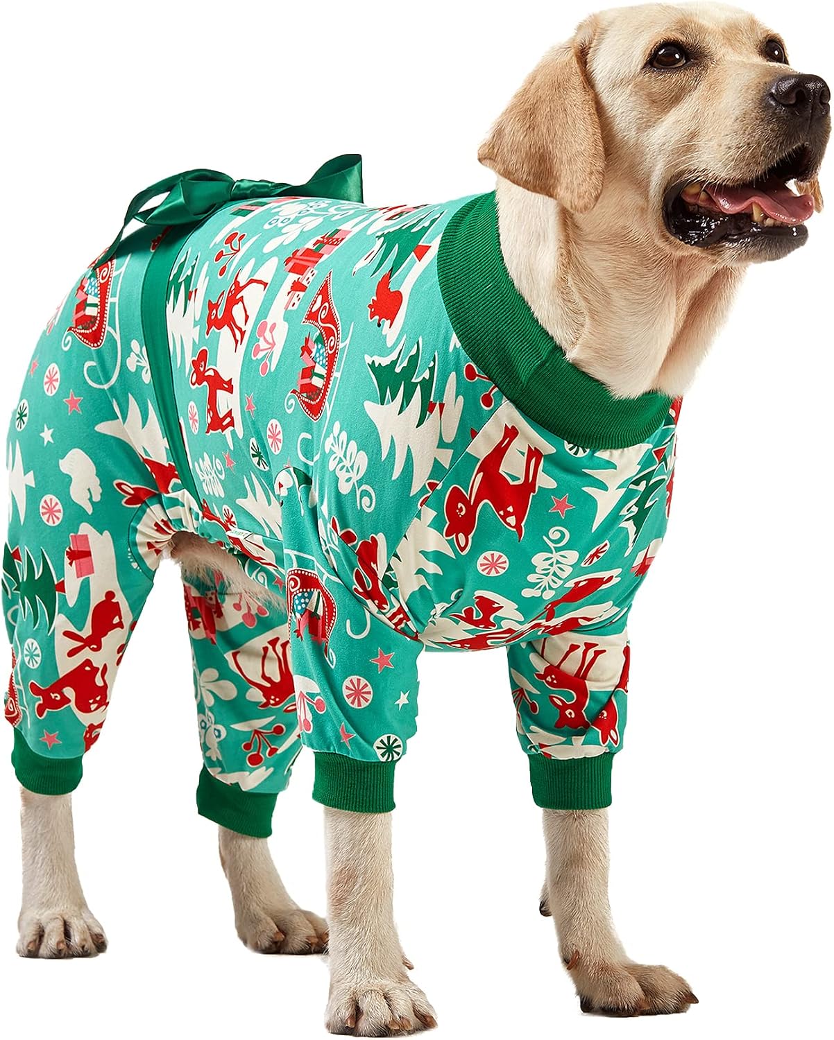 Festive Christmas Bow Pattern Large Dog Pajamas Suit