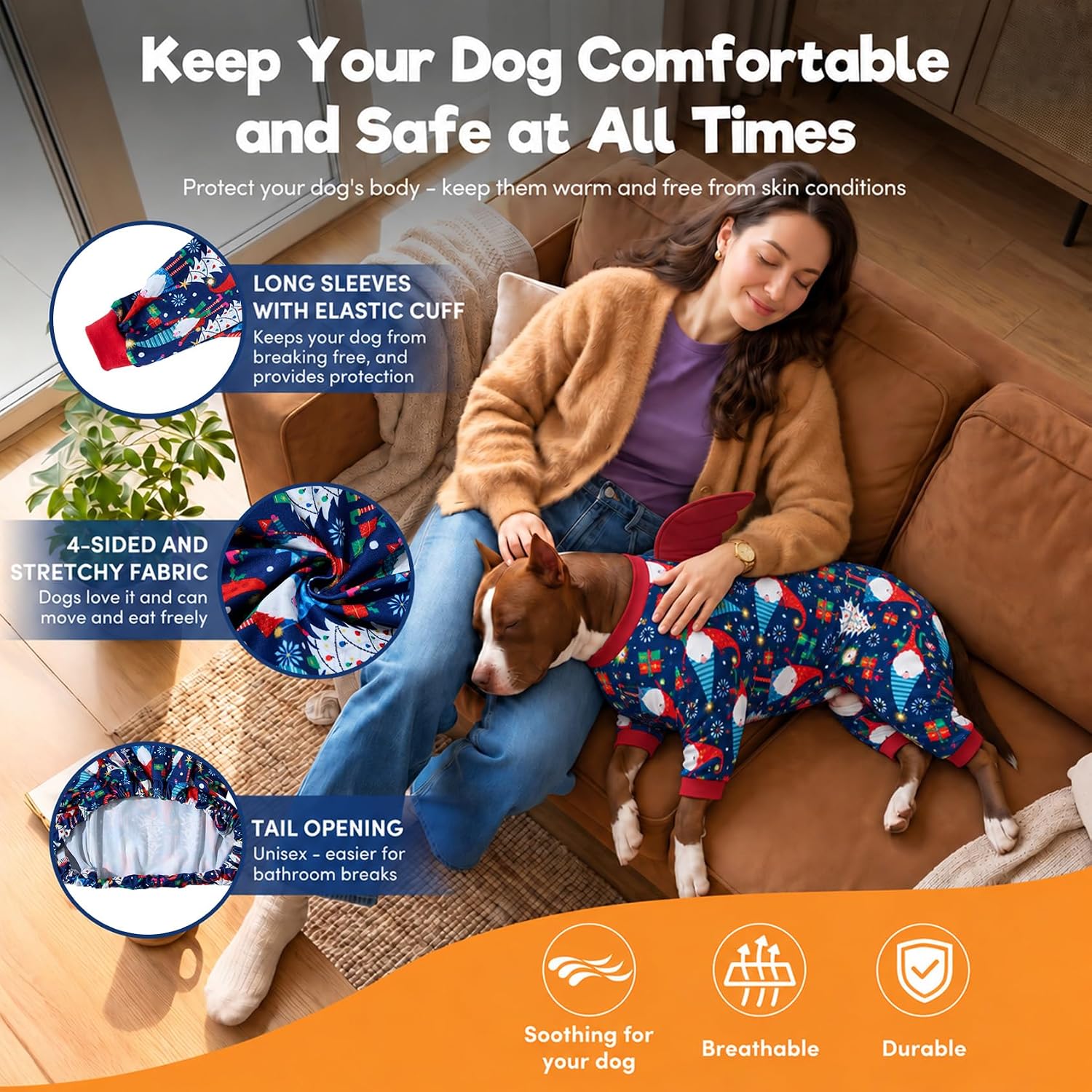 Festive Christmas Bow Pattern Large Dog Pajamas Suit