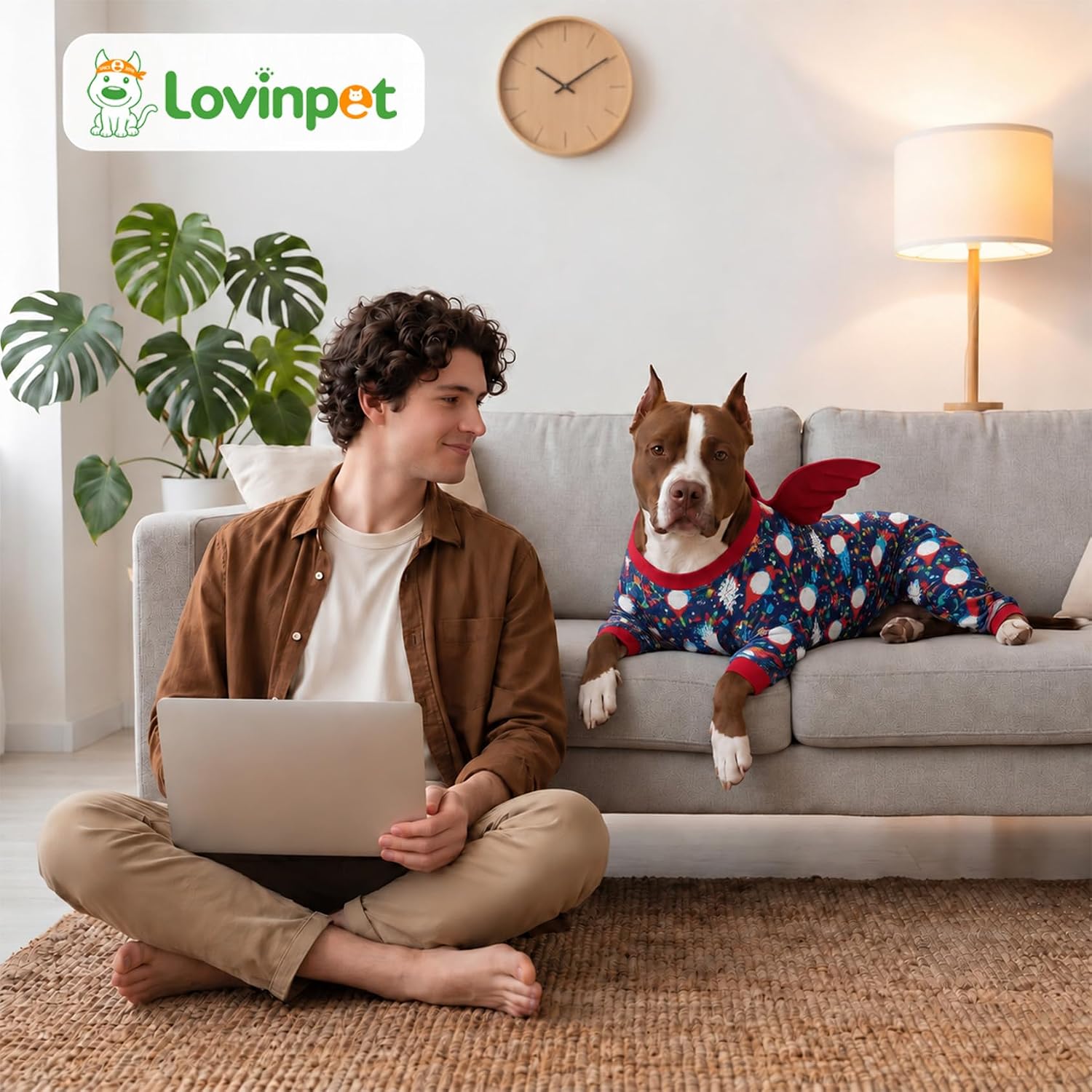 Festive Christmas Bow Pattern Large Dog Pajamas Suit